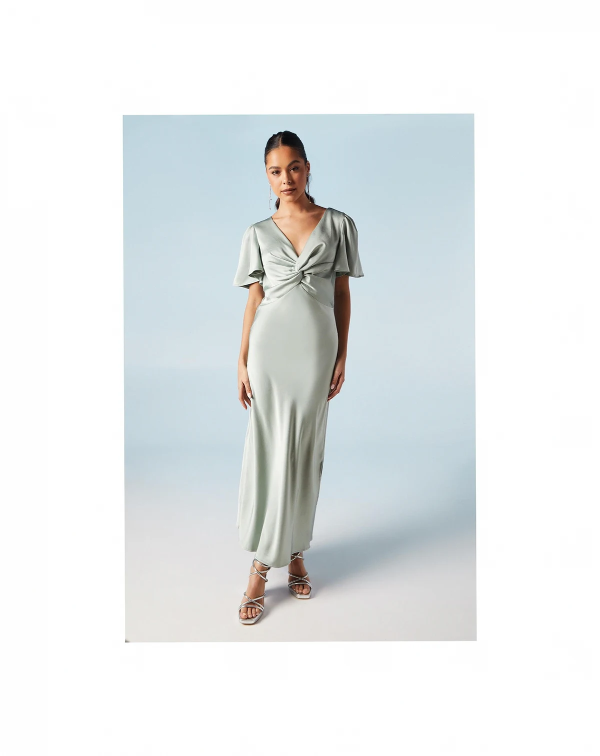 Women's Satin Midi Bridesmaid Dress