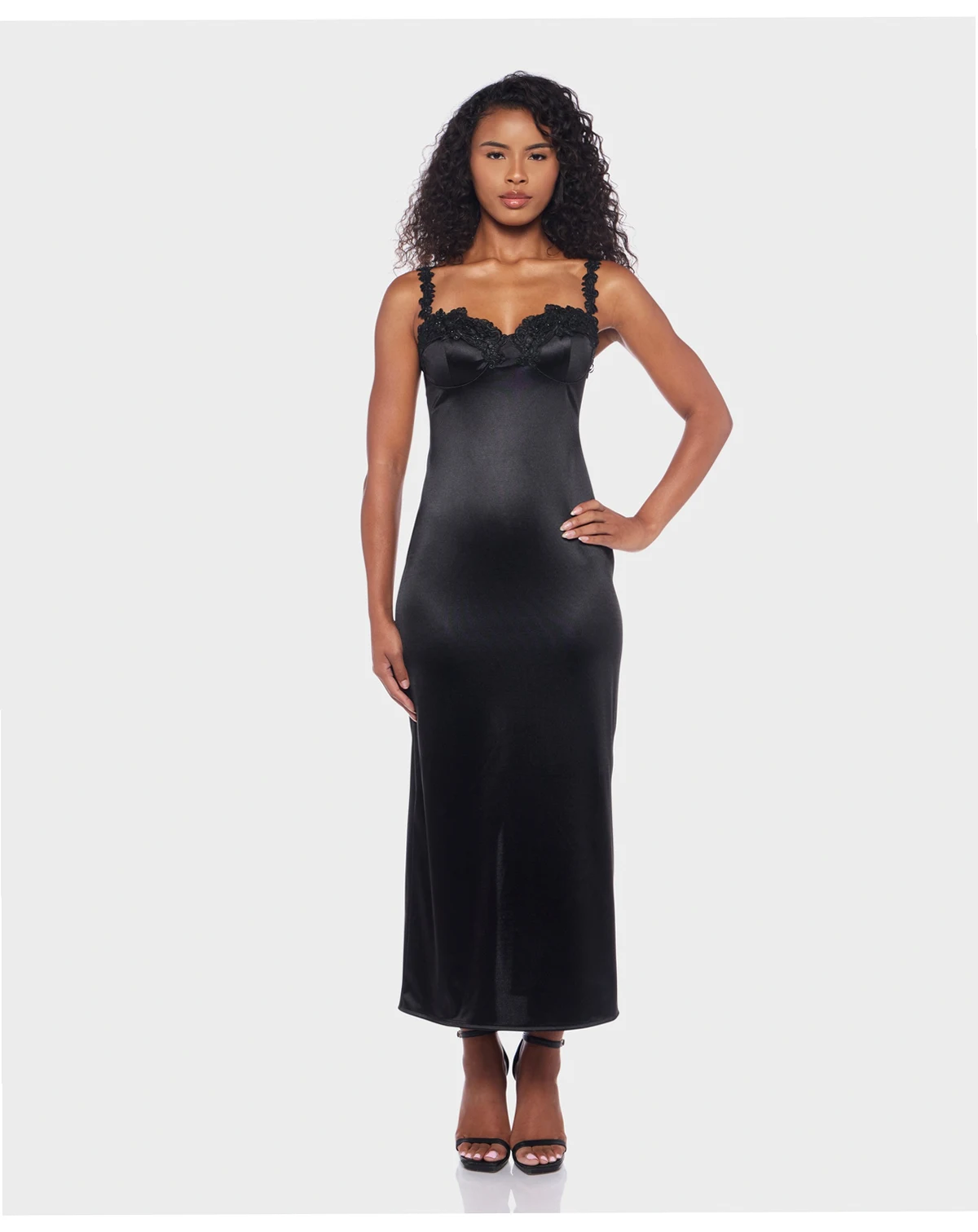 Juniors' Embroidered Lace Spaghetti Strap Midi Dress