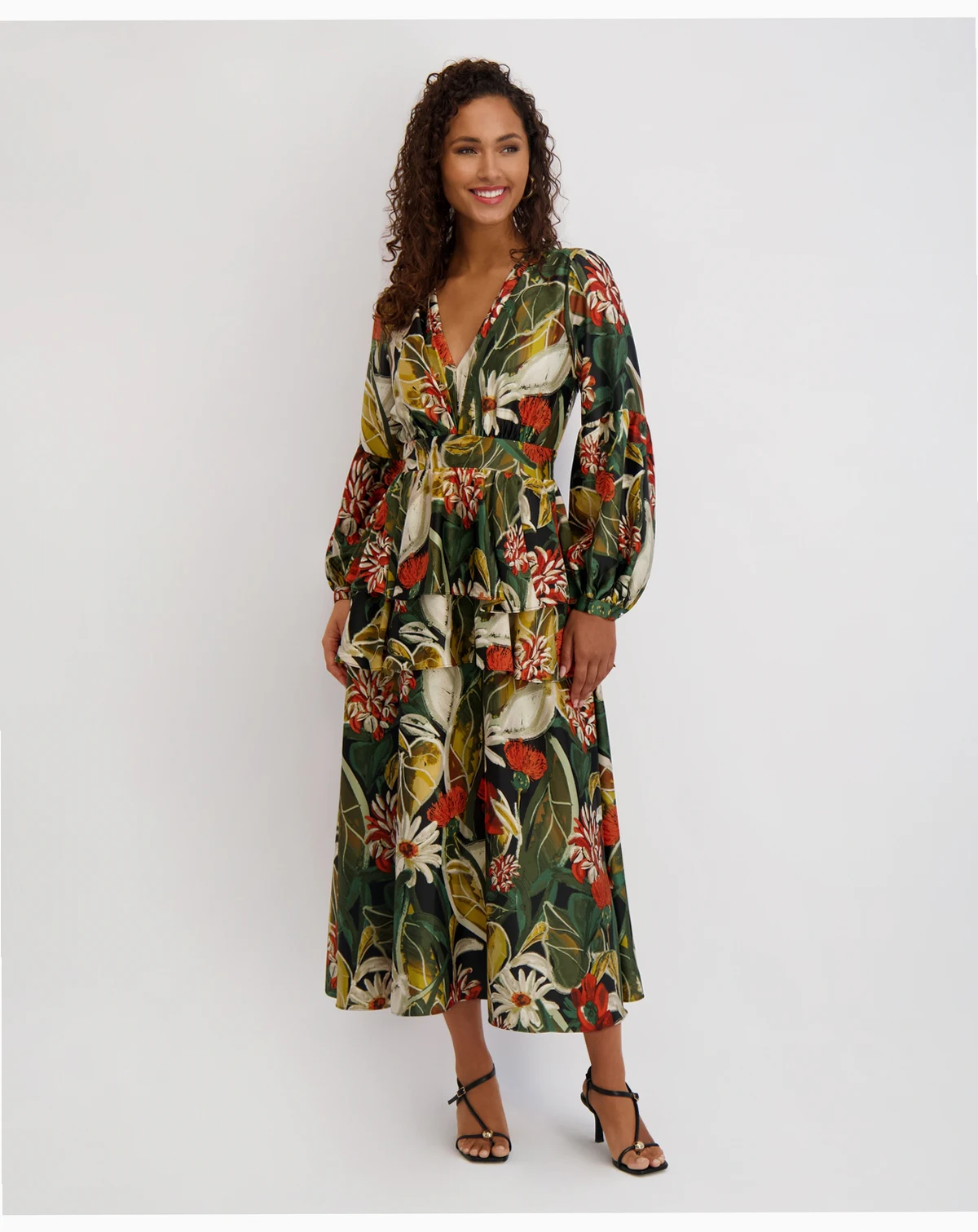 Women's Printed Satin Long-Sleeve Dress