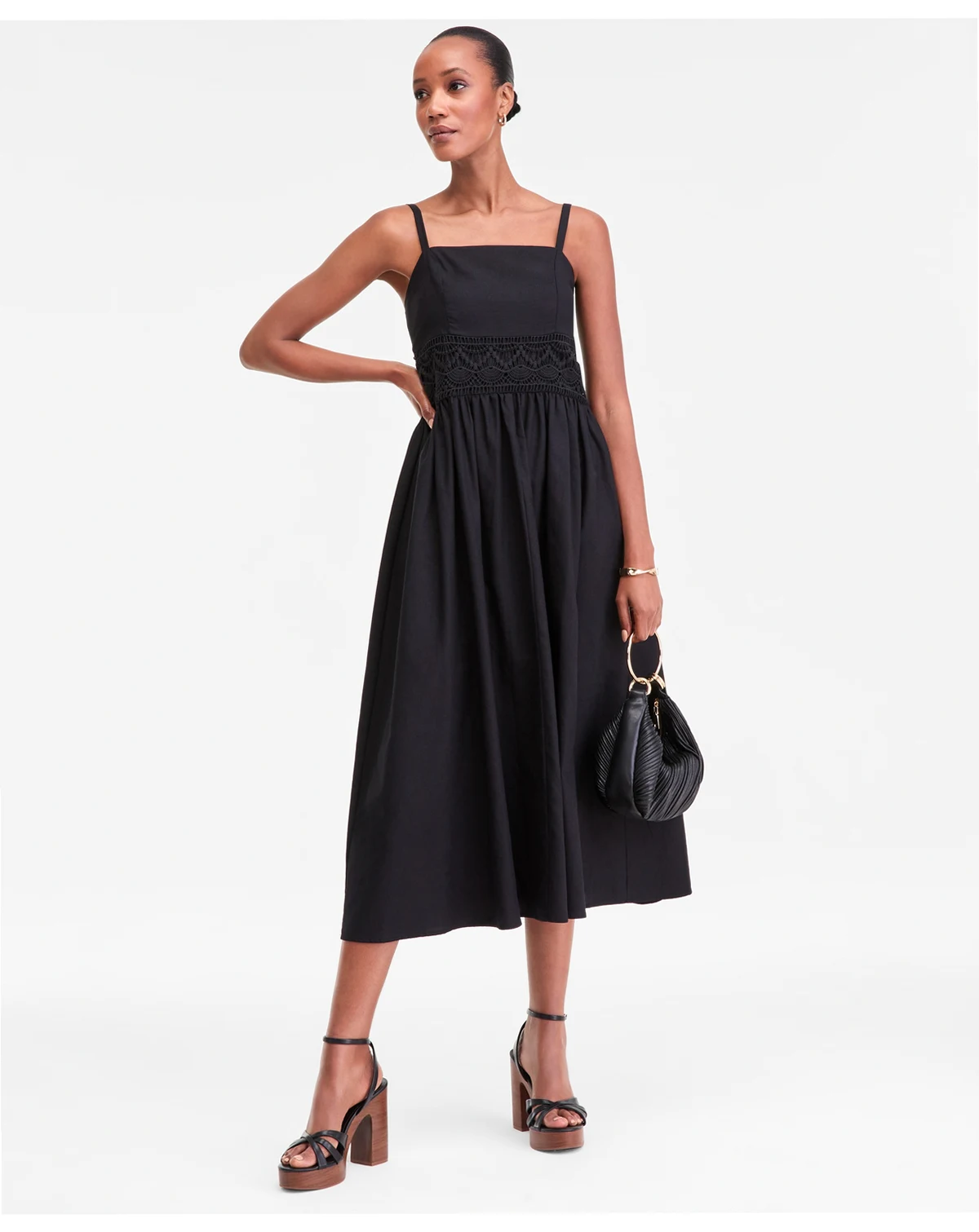 Women's Sleeveless Lace-Inset Cotton-Linen Blend Midi Dress, Macy's Exclusive