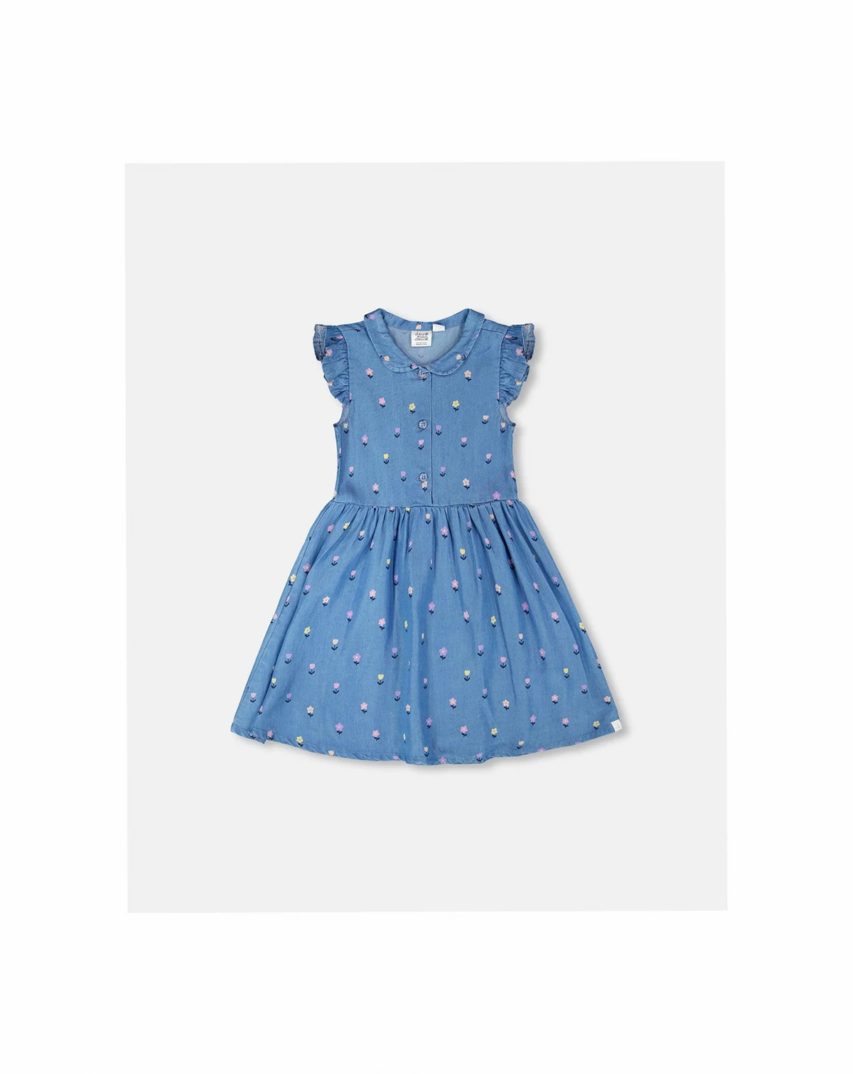 Toddler Girls Sleeveless Button Down Dress Blue Flower Print