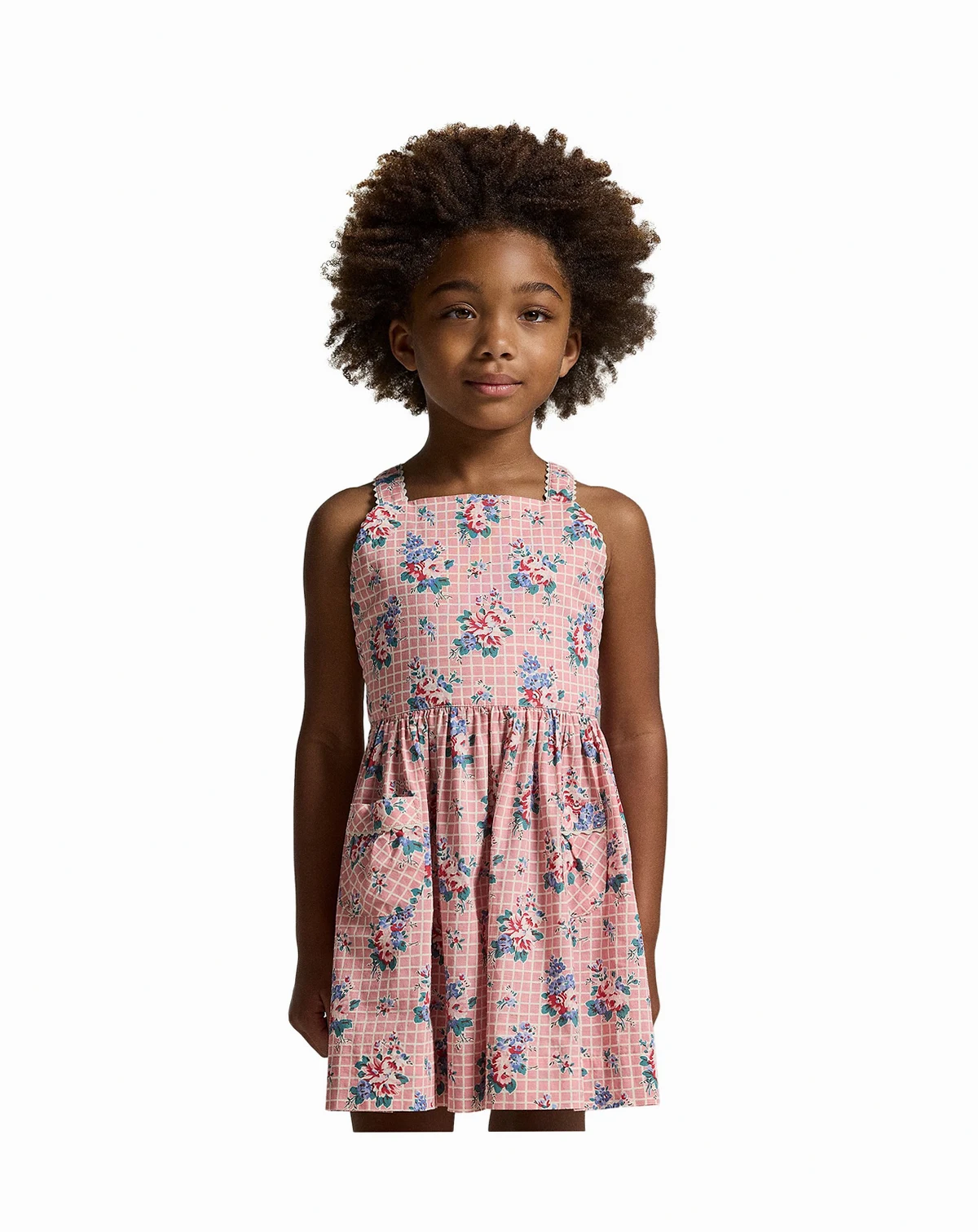 Girls' 2-6X Floral-Print Slub Square Neck Dress