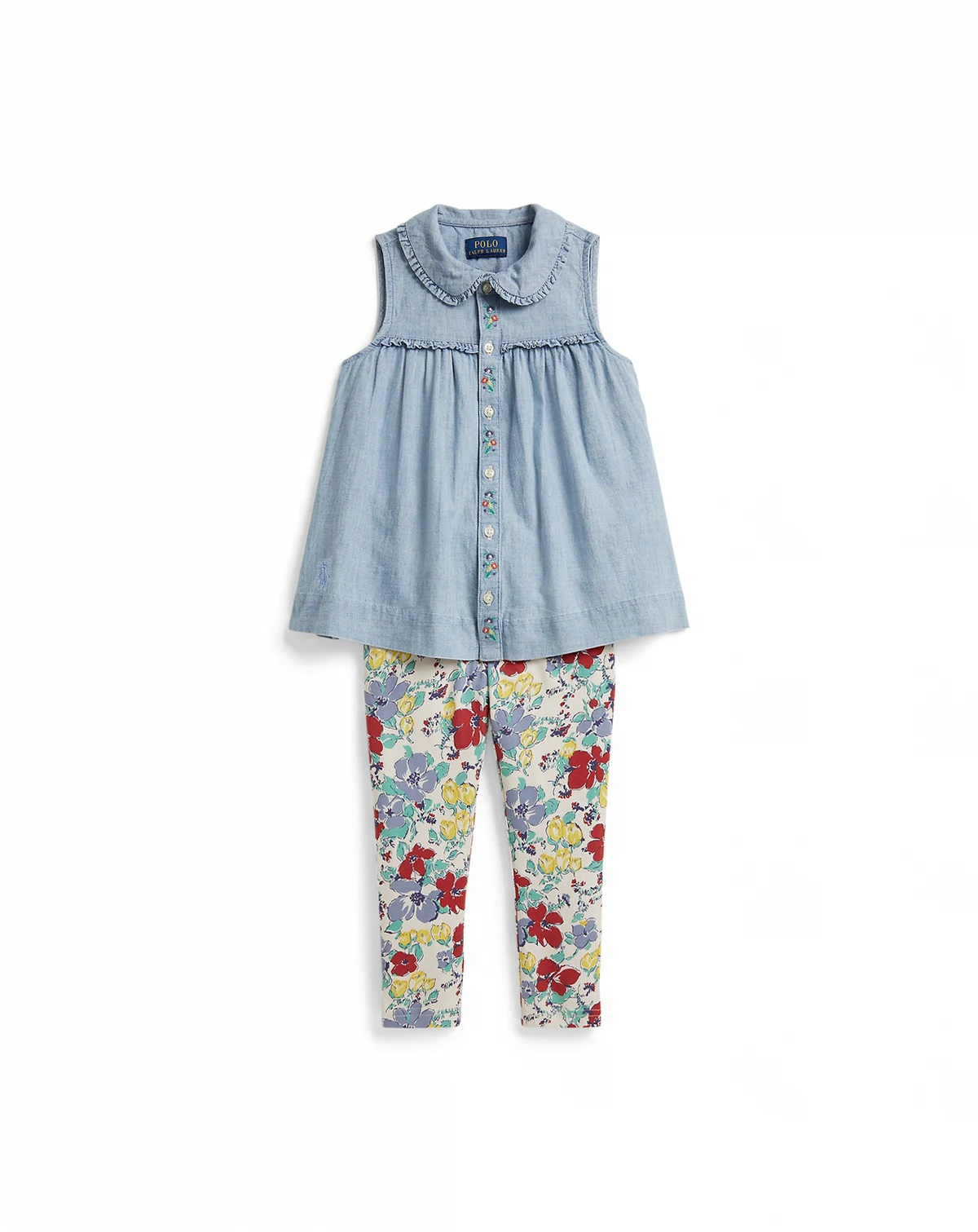 Girls' 2T-6X Cotton Chambray Top and Jersey Pants, 2-Piece Set