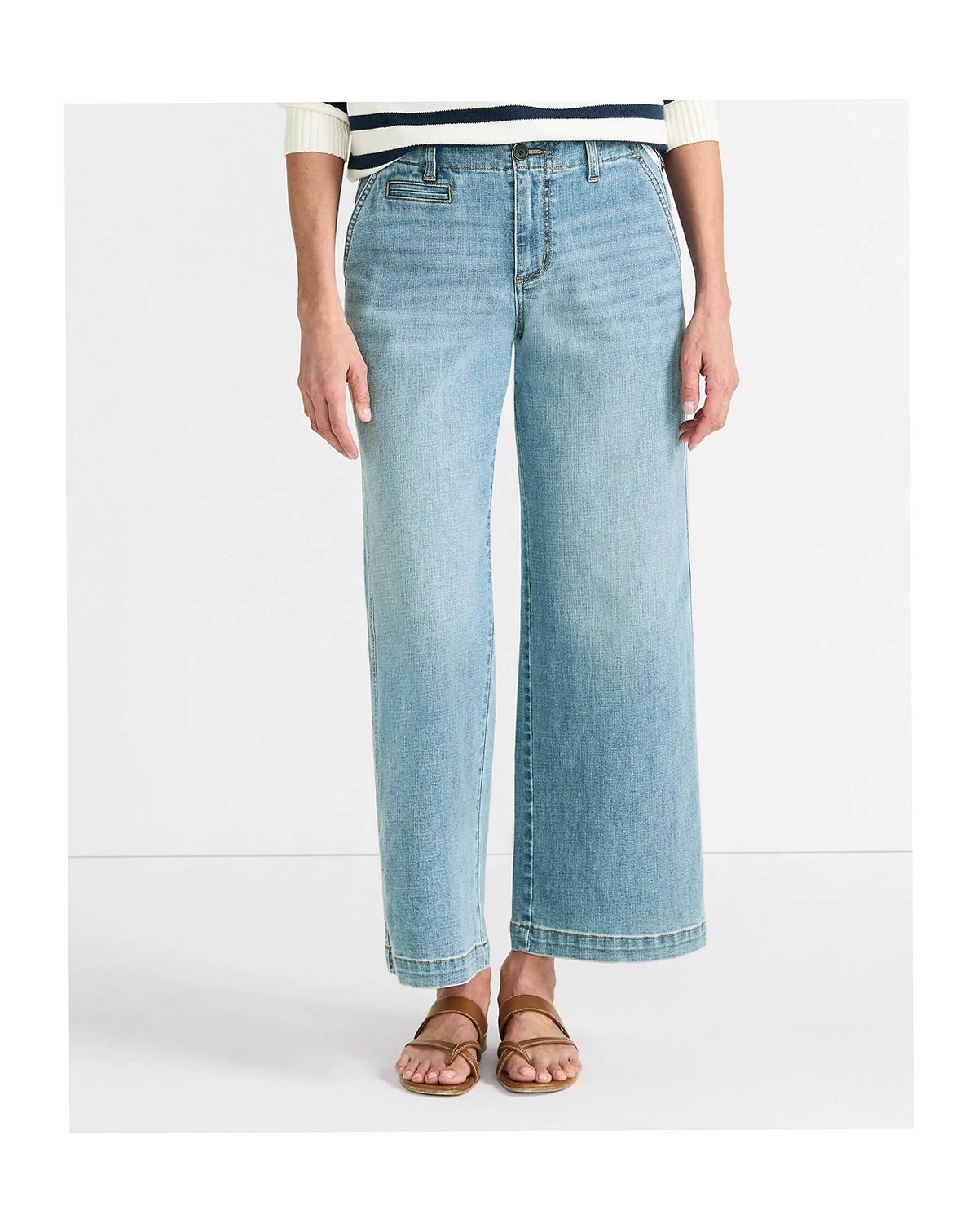 Petite Mid Rise Denim Wide Leg Ankle Jeans