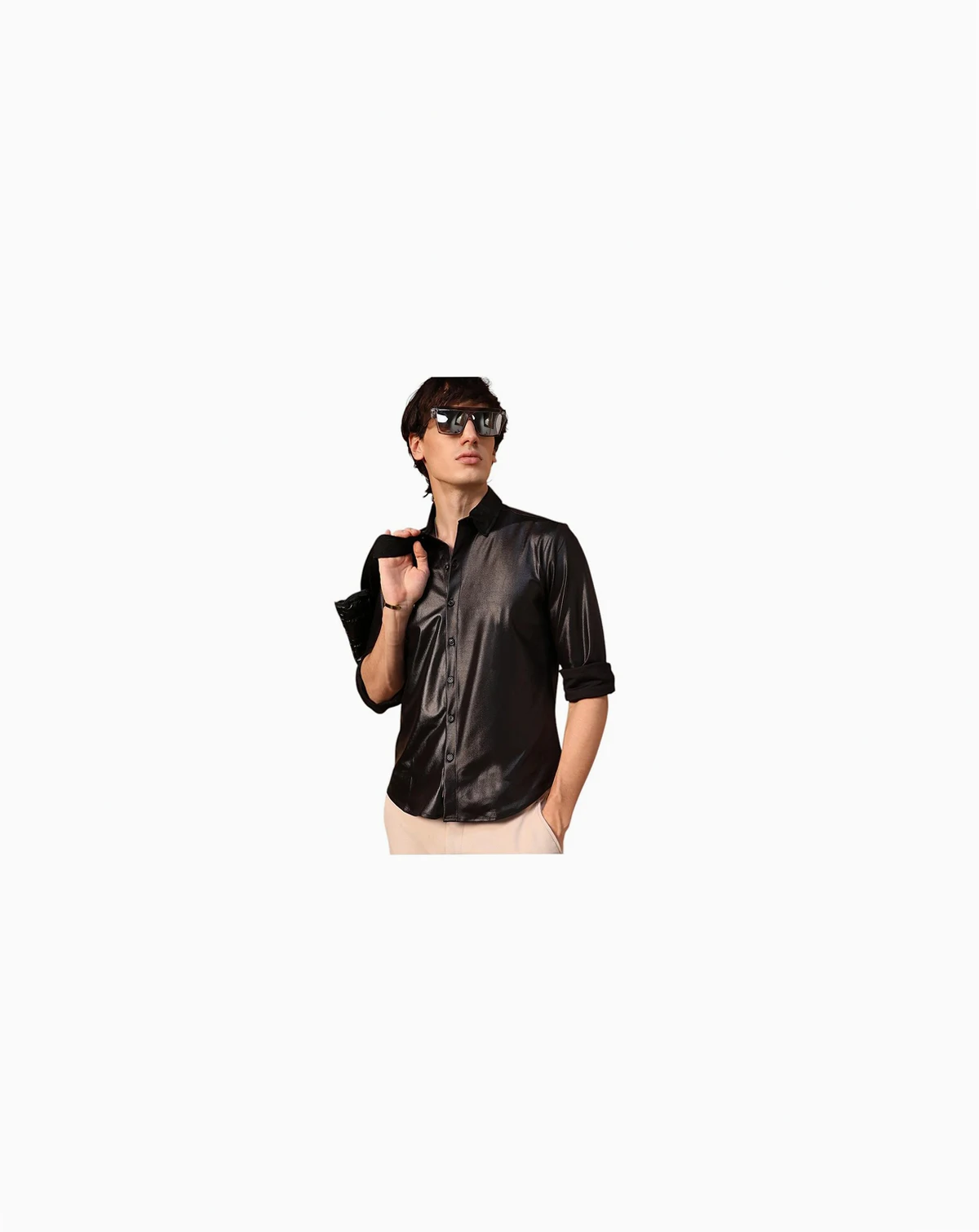 Men's Obsidian Black Solid Suede Shirt