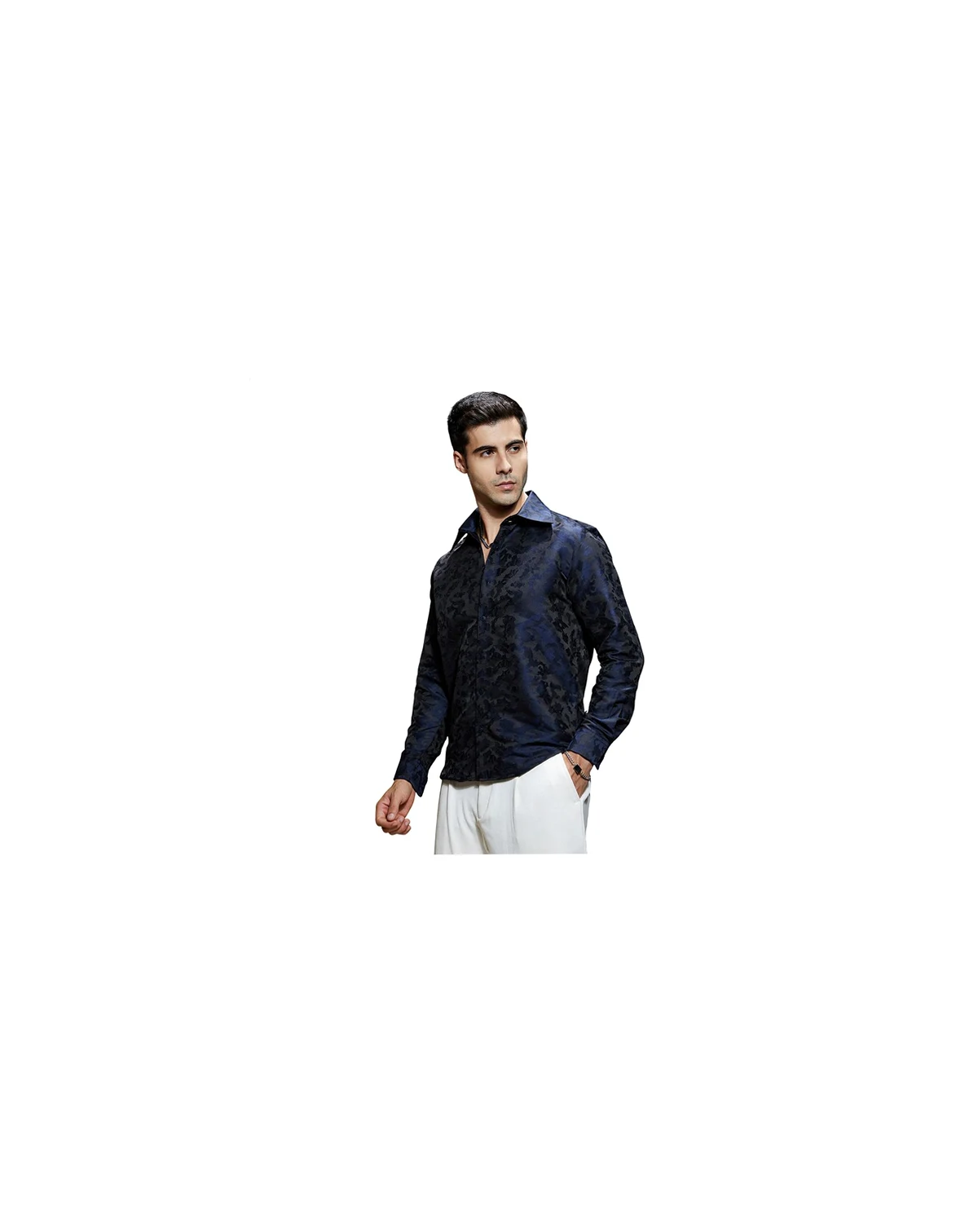 Men's Navy Blue Abstract-Woven Shirt