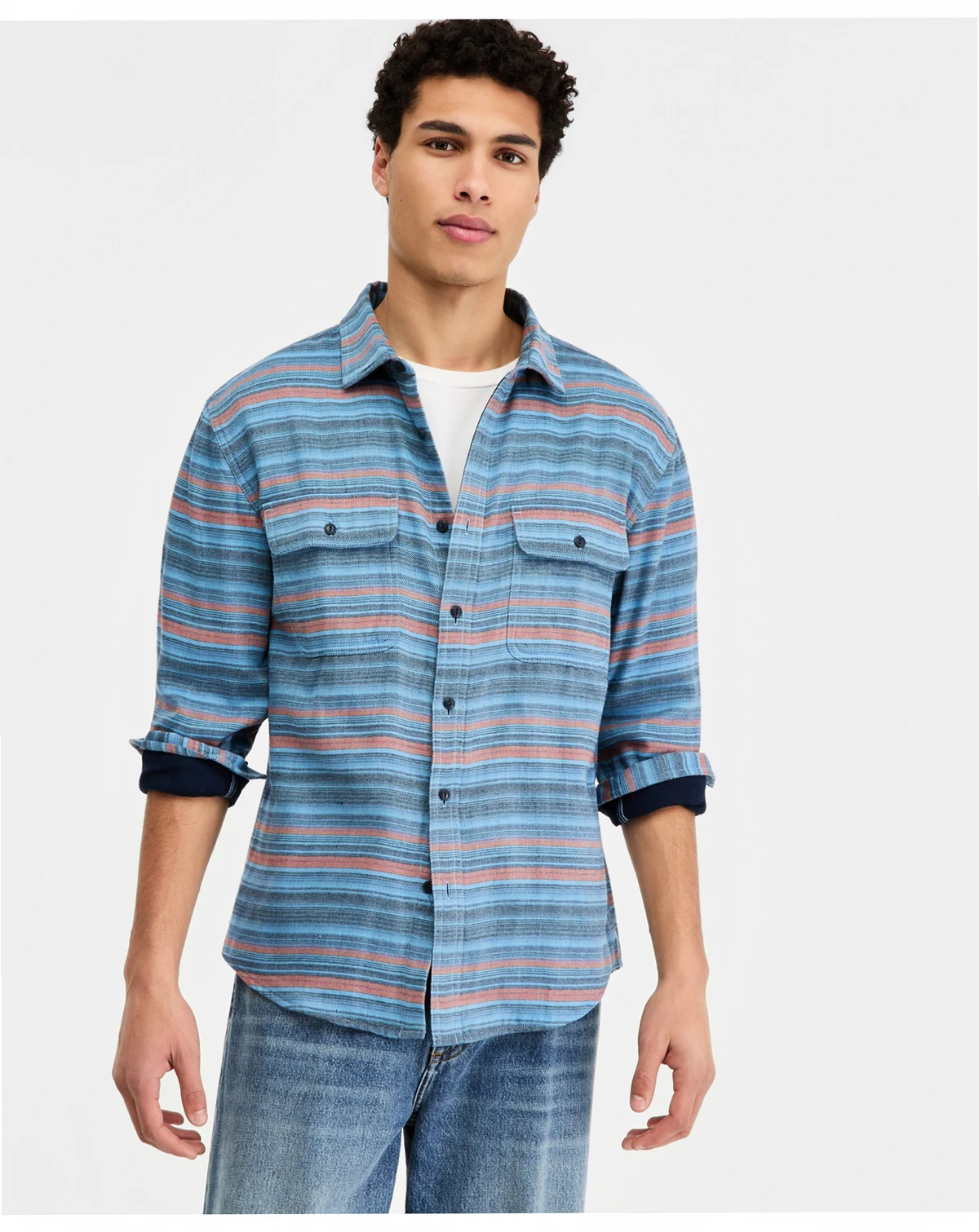 Men's Cotton Striped Long-Sleeve Shirt, Macy's Exclusive