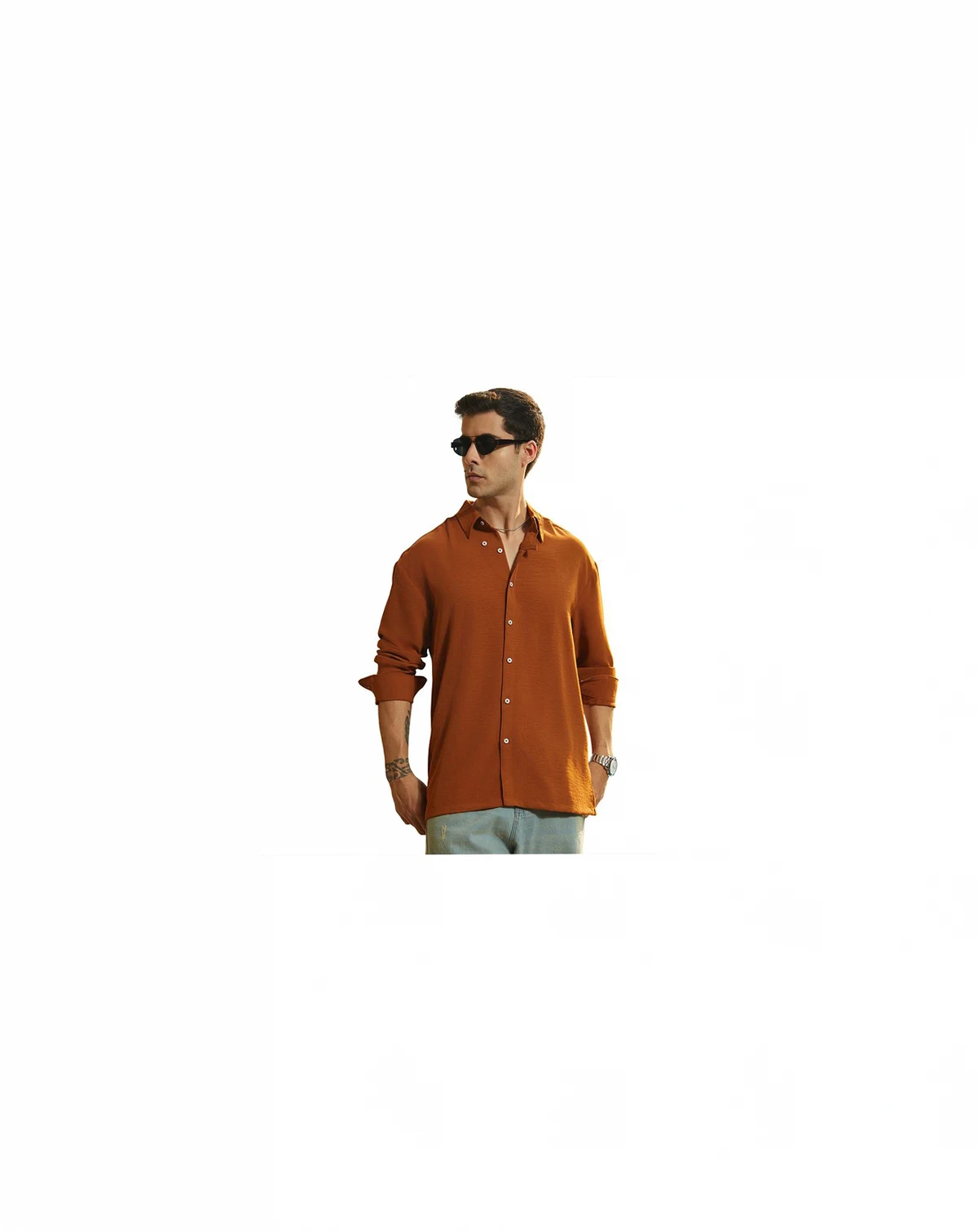 Men's Rust Orange Breezy Wrinked Shirt