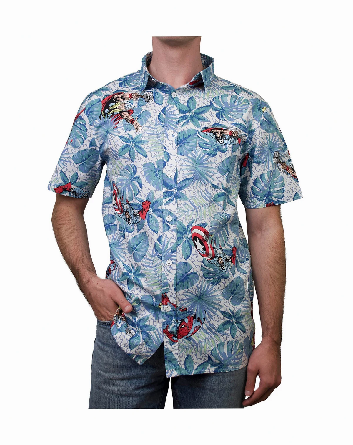Men's Marvel Retro Paradise Short Sleeves Woven Shirt