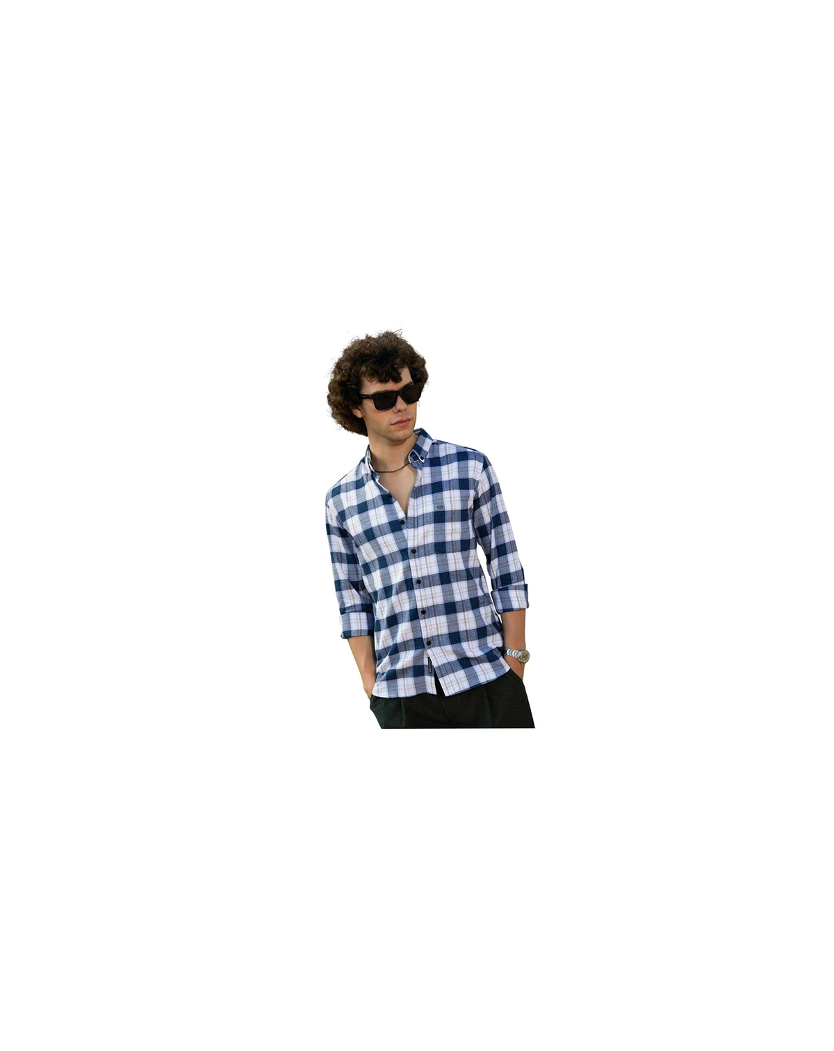 Men's Navy Blue Bi-Buffalo Check Shirt