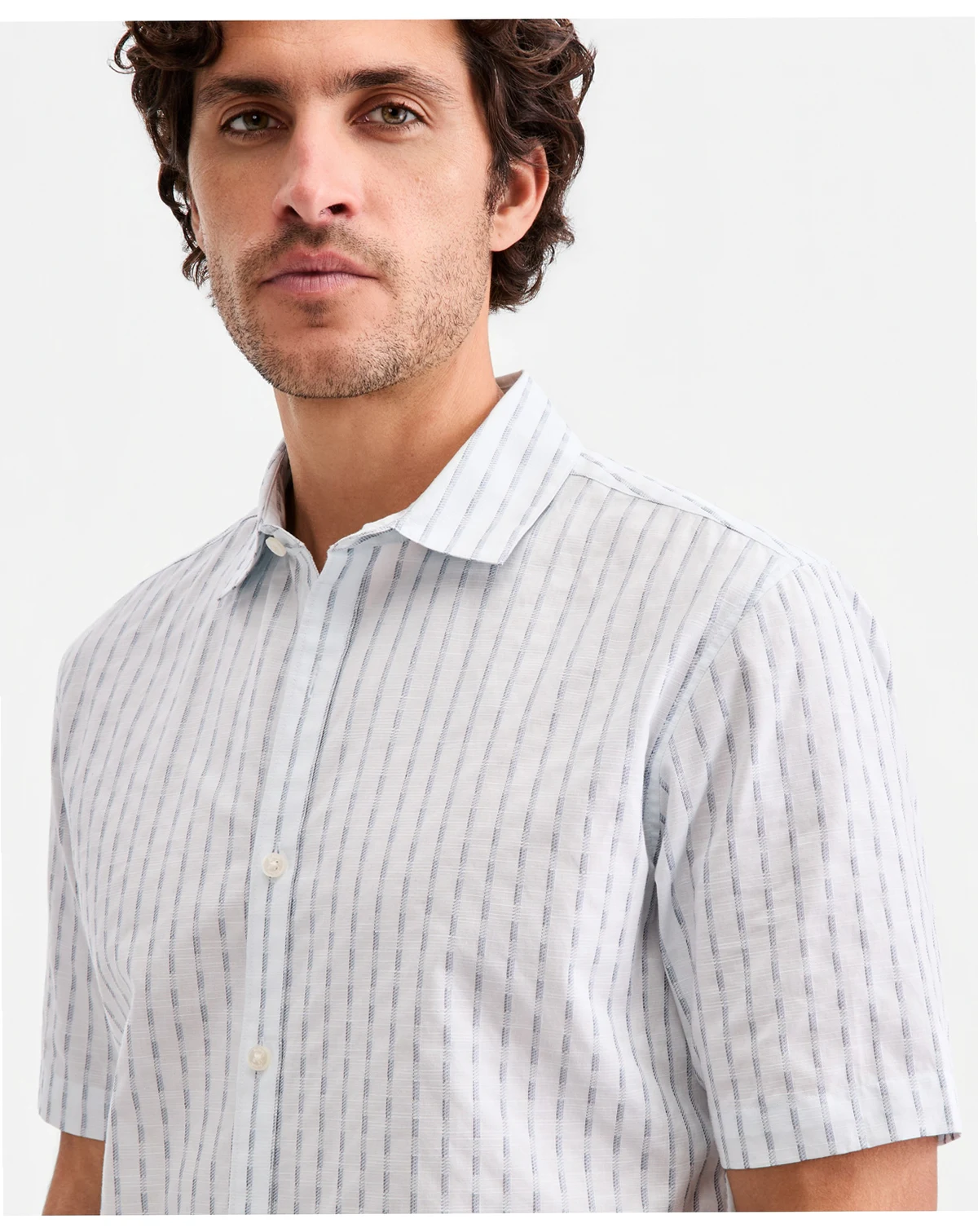 Men's Cotton Textured-Stripe Short-Sleeve Shirt, Macy's Exclusive
