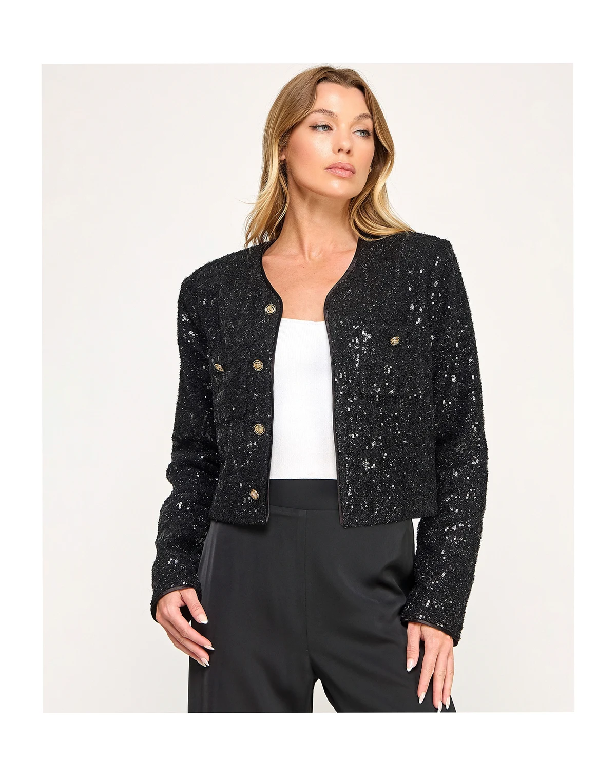 Junior's Long Sleeve Boucle Jacket