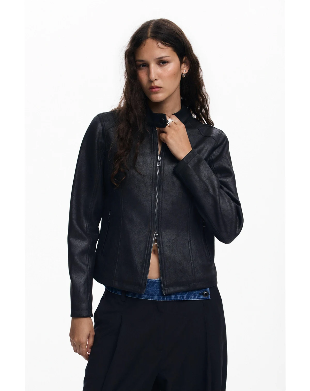Women's Combined faux leather jacket