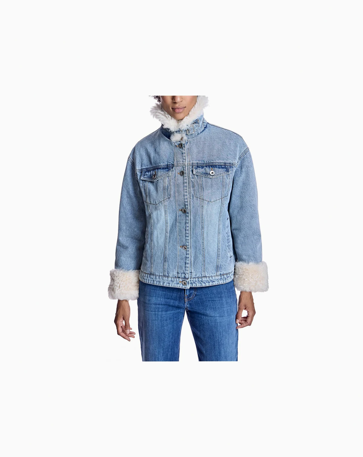 Women's Denim Jacket with Shearling Trim