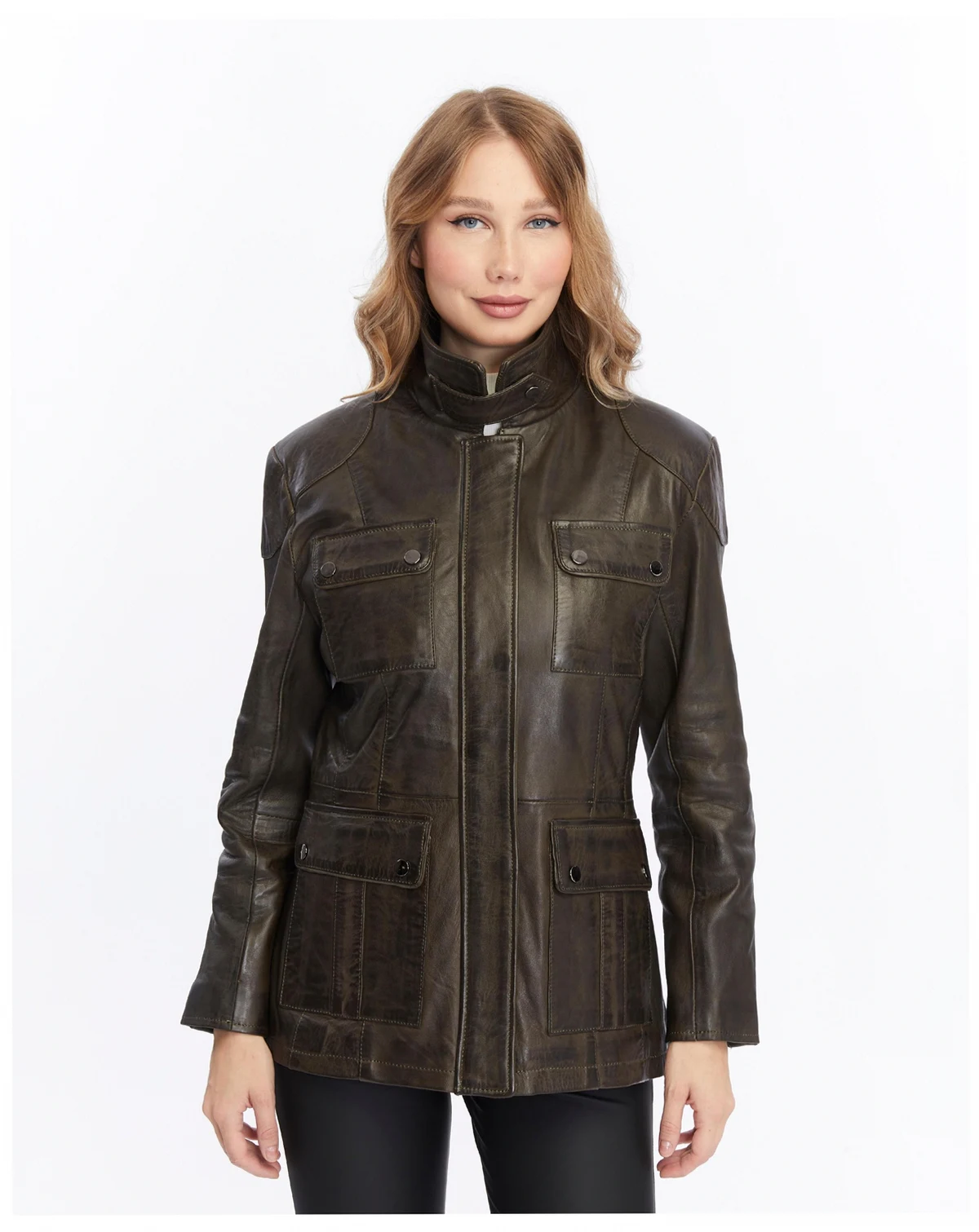 Women's Utility Style Leather Jacket