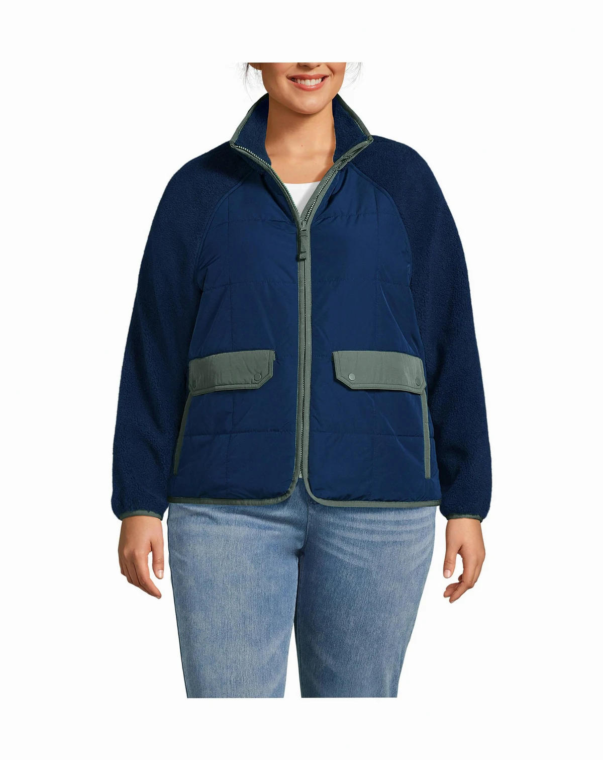 Plus Size Mixed Media High Pile Fleece Jacket