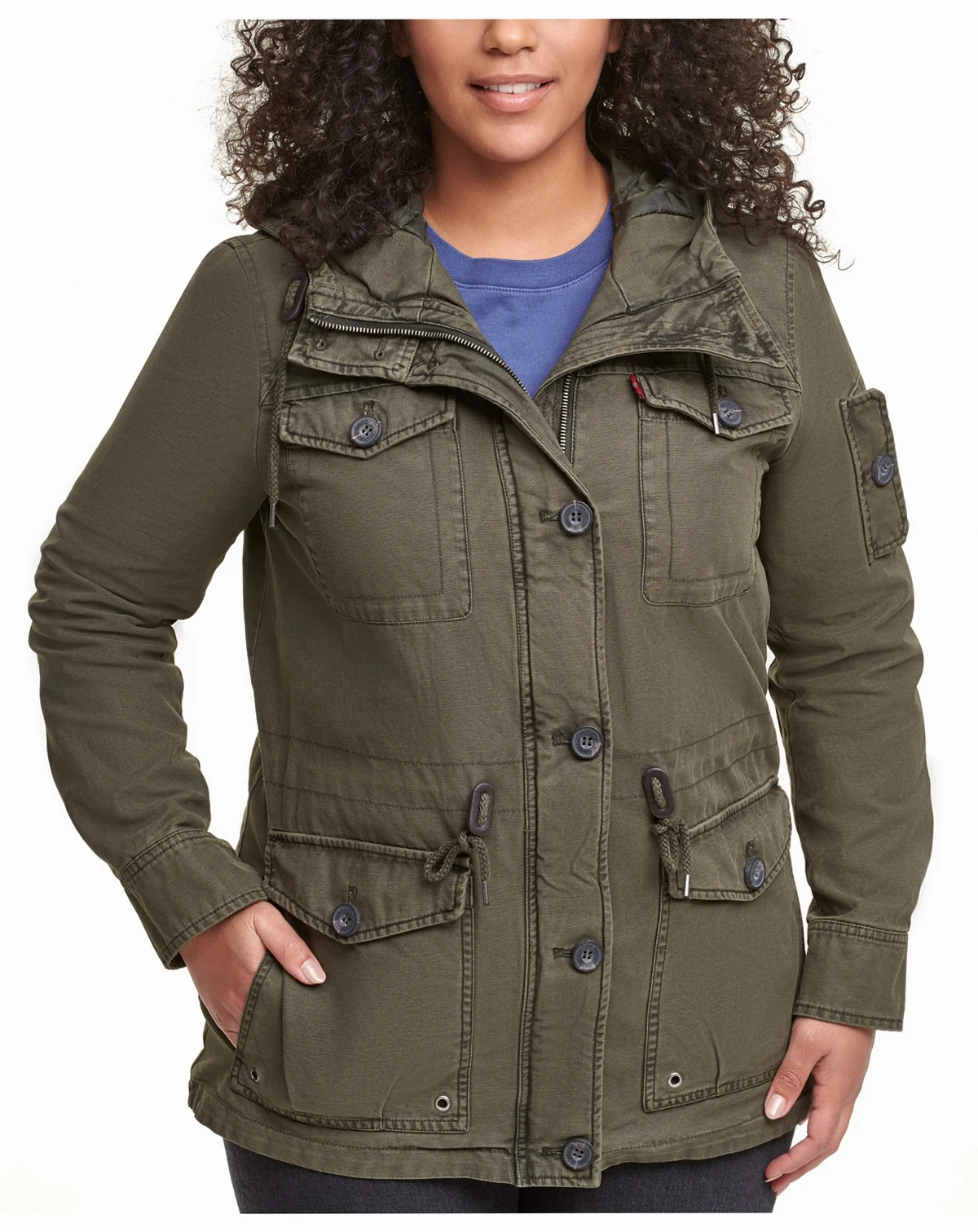 Trendy Plus Size  Cotton Hood Utility Jacket