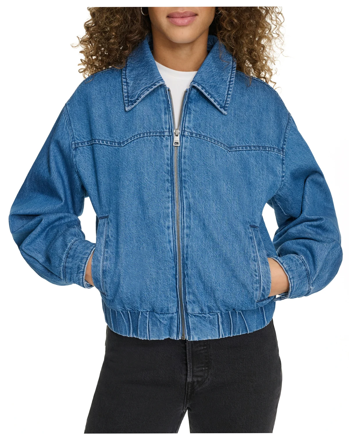 Women's Western Zip-Front Denim Bomber Jacket