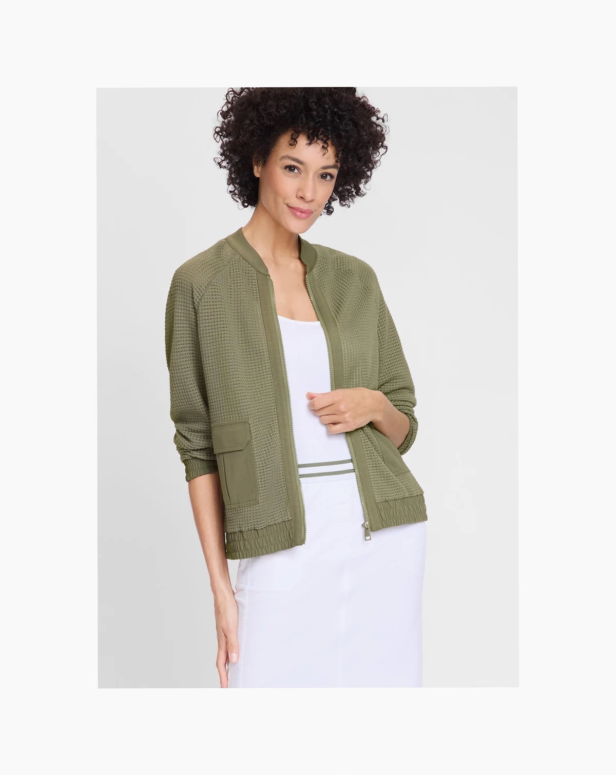 Women's Mixed Media Zip Front Bomber Jacket