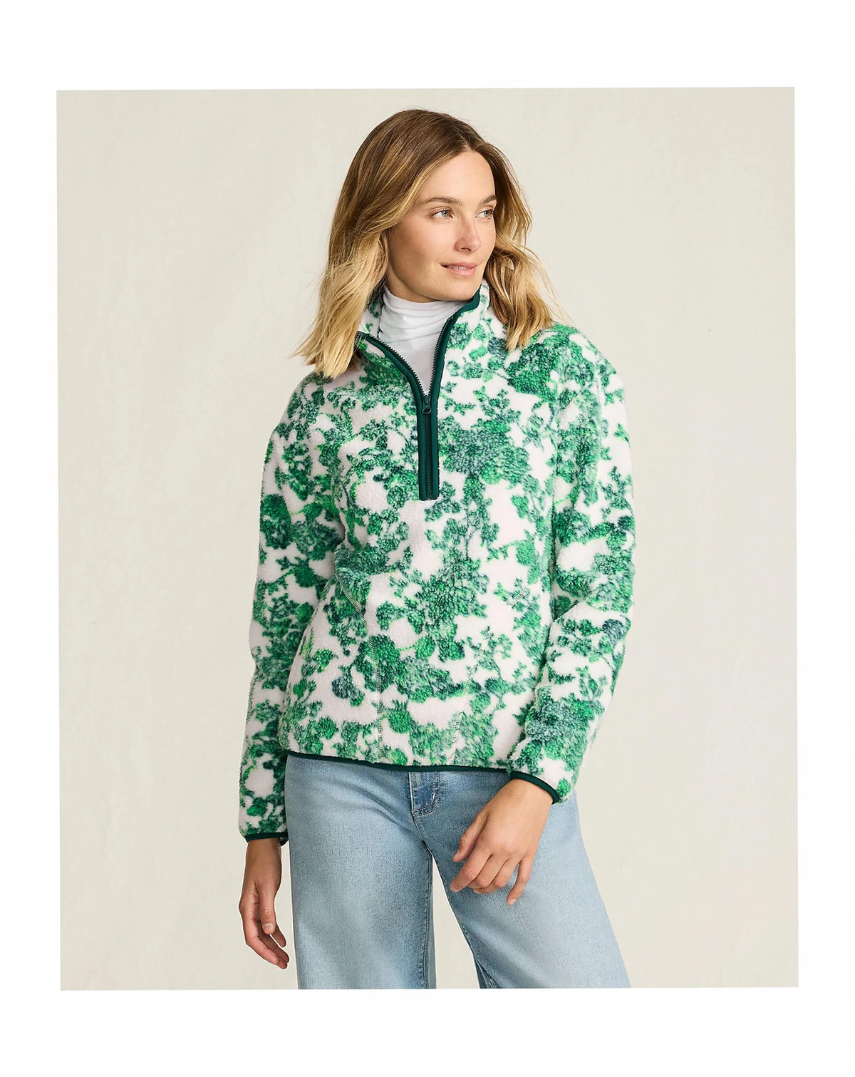 Women's Print Half Zip Cozy High Pile Fleece Pullover