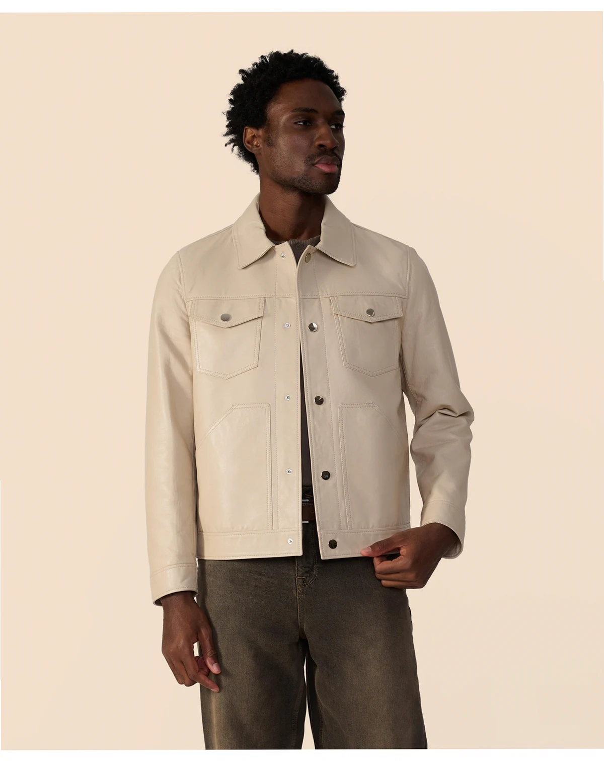 Men's Leather Trucker Jacket, Created for Macy's