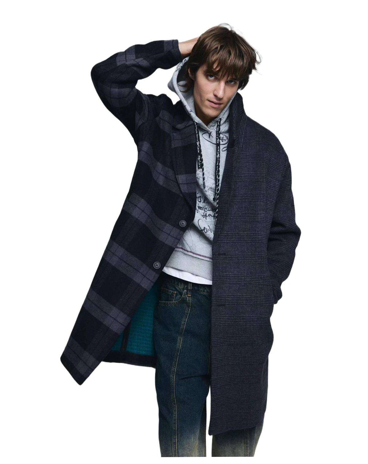 Men's Wool bimaterial checkered coat