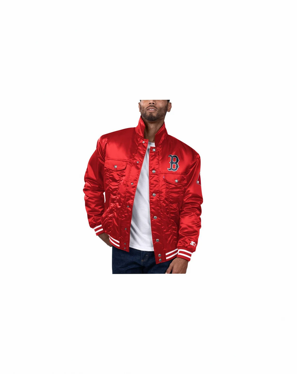 Men's x Red Boston Red Sox Silver Tab Satin Full-Snap Trucker Jacket