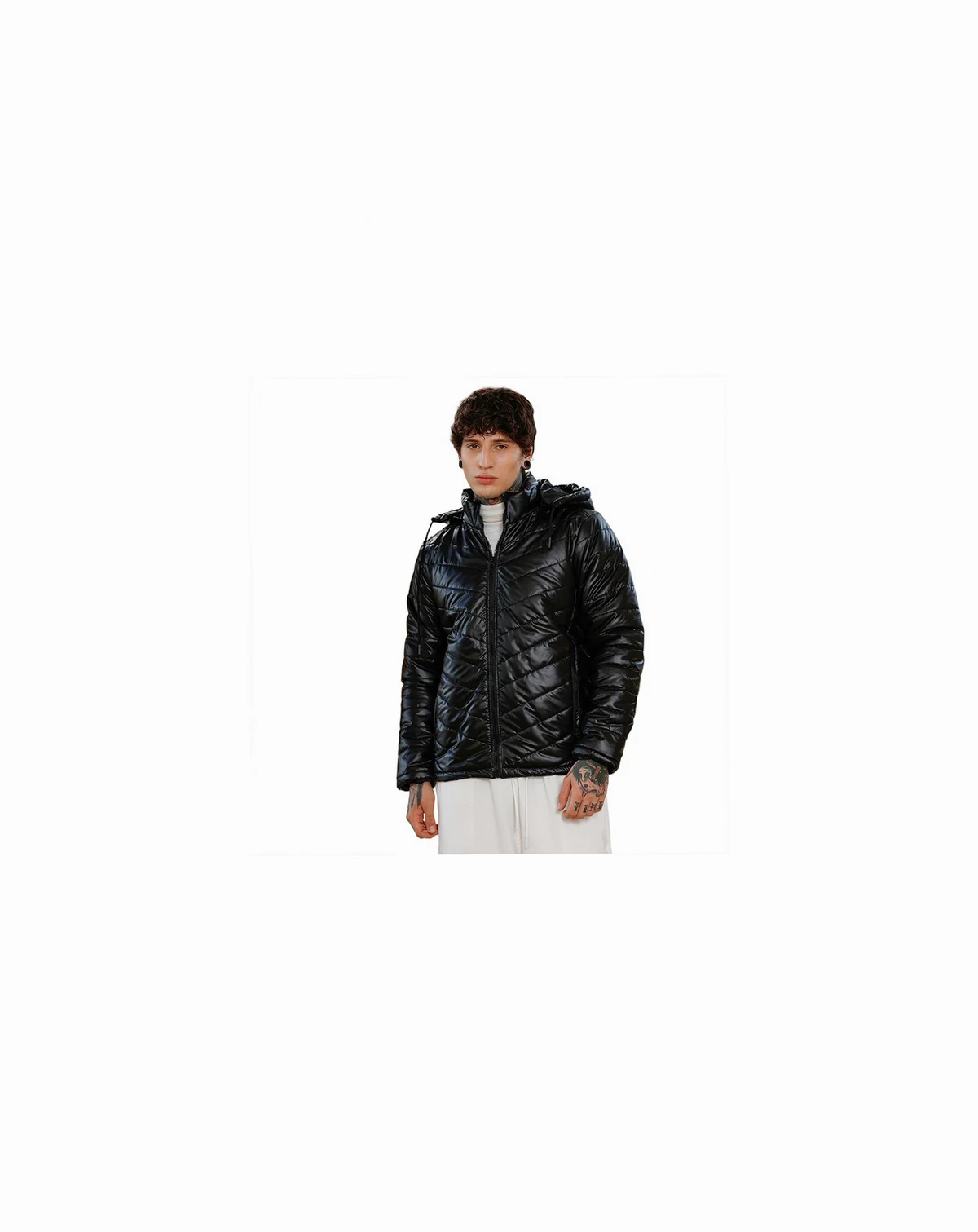Men's Onyx Black Patent-Quilt Puffer Jacket