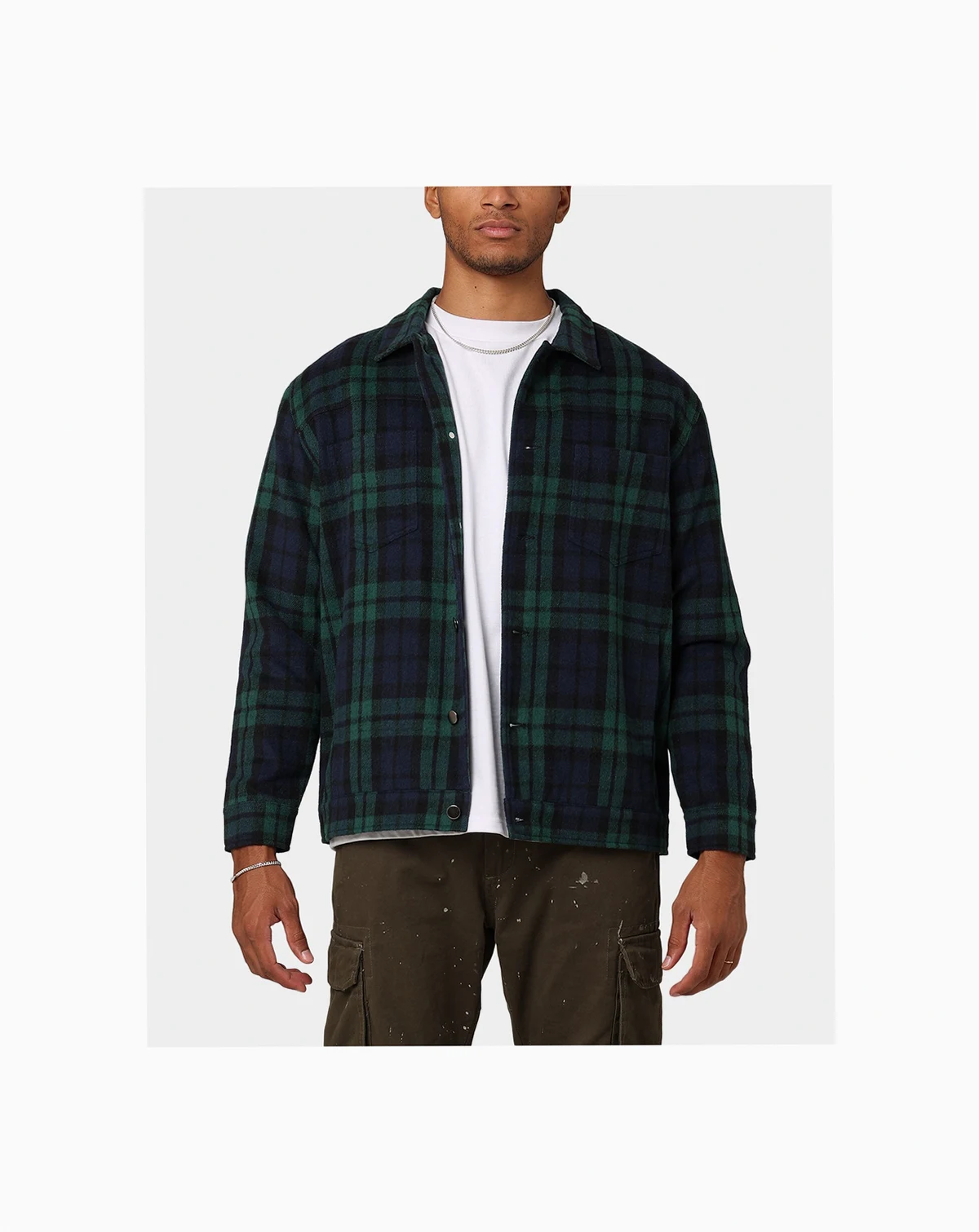 Men's Darby Plaid Shacket- Dark Green, S