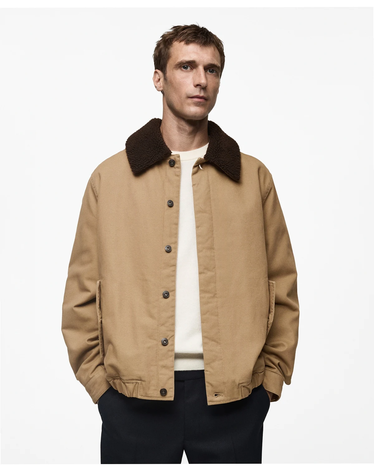 Men's Sheepskin Collar Quilted Jacket