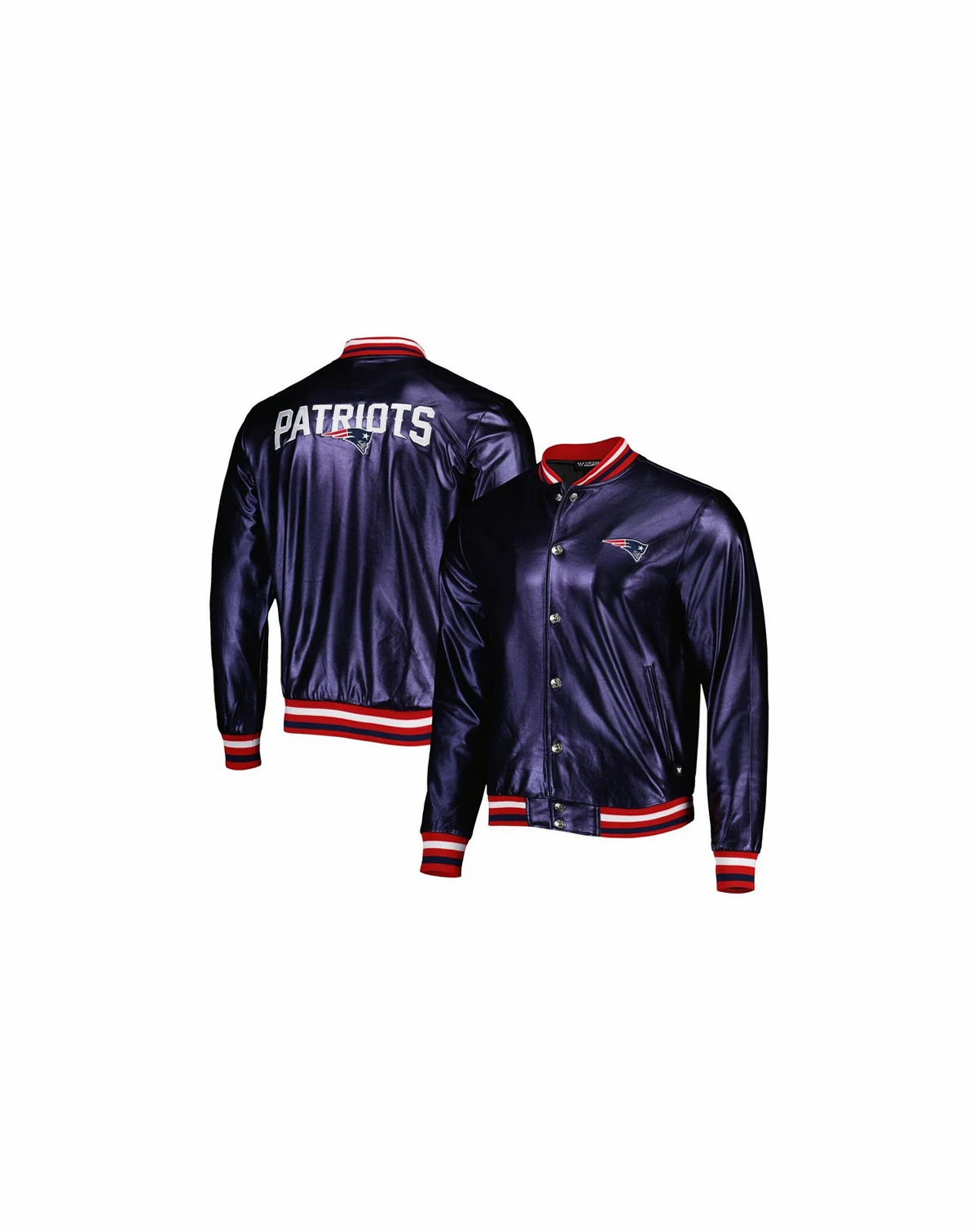 Men's Navy New England Patriots Metallic Bomber Full-Snap Jacket