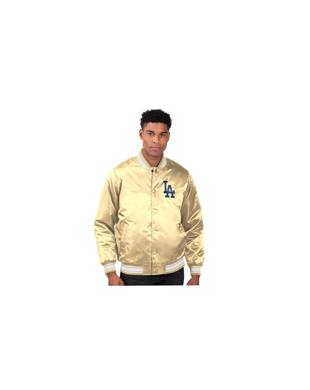 Men's Tan Los Angeles Dodgers Locker Room Satin Full-Snap Varsity Jacket