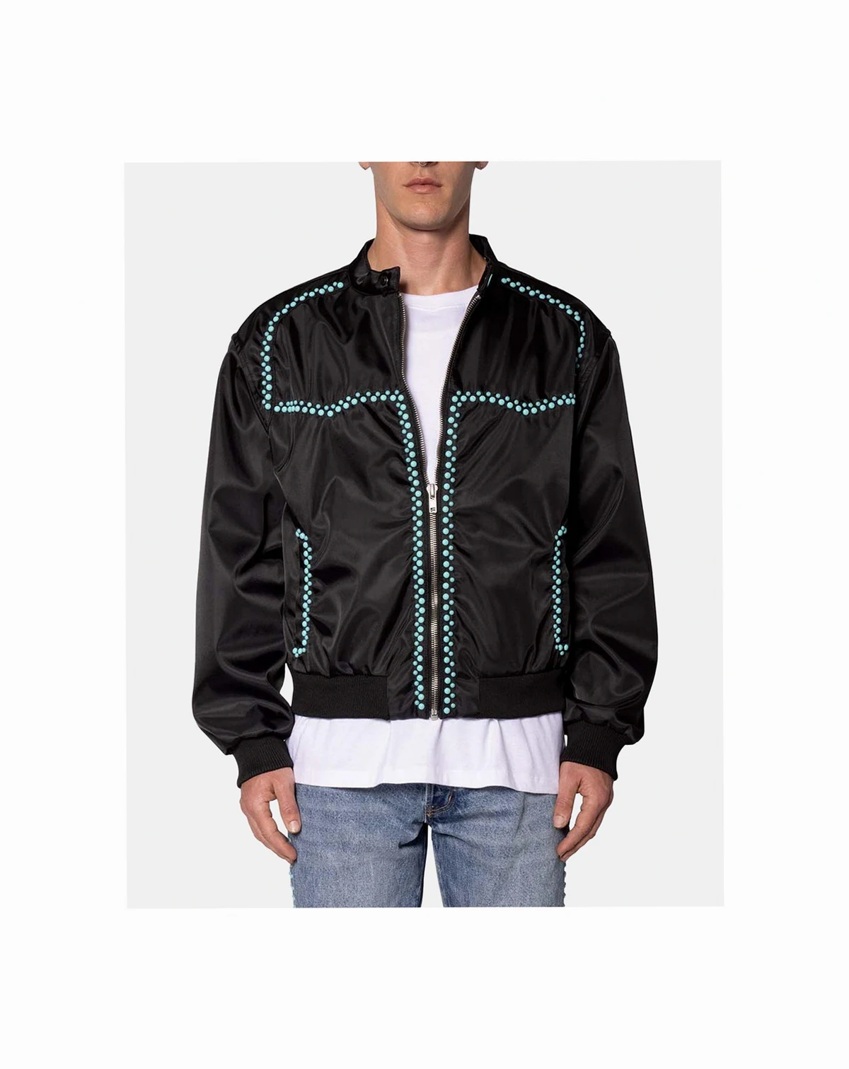 Men's Turquoise Studded Snap Jacket