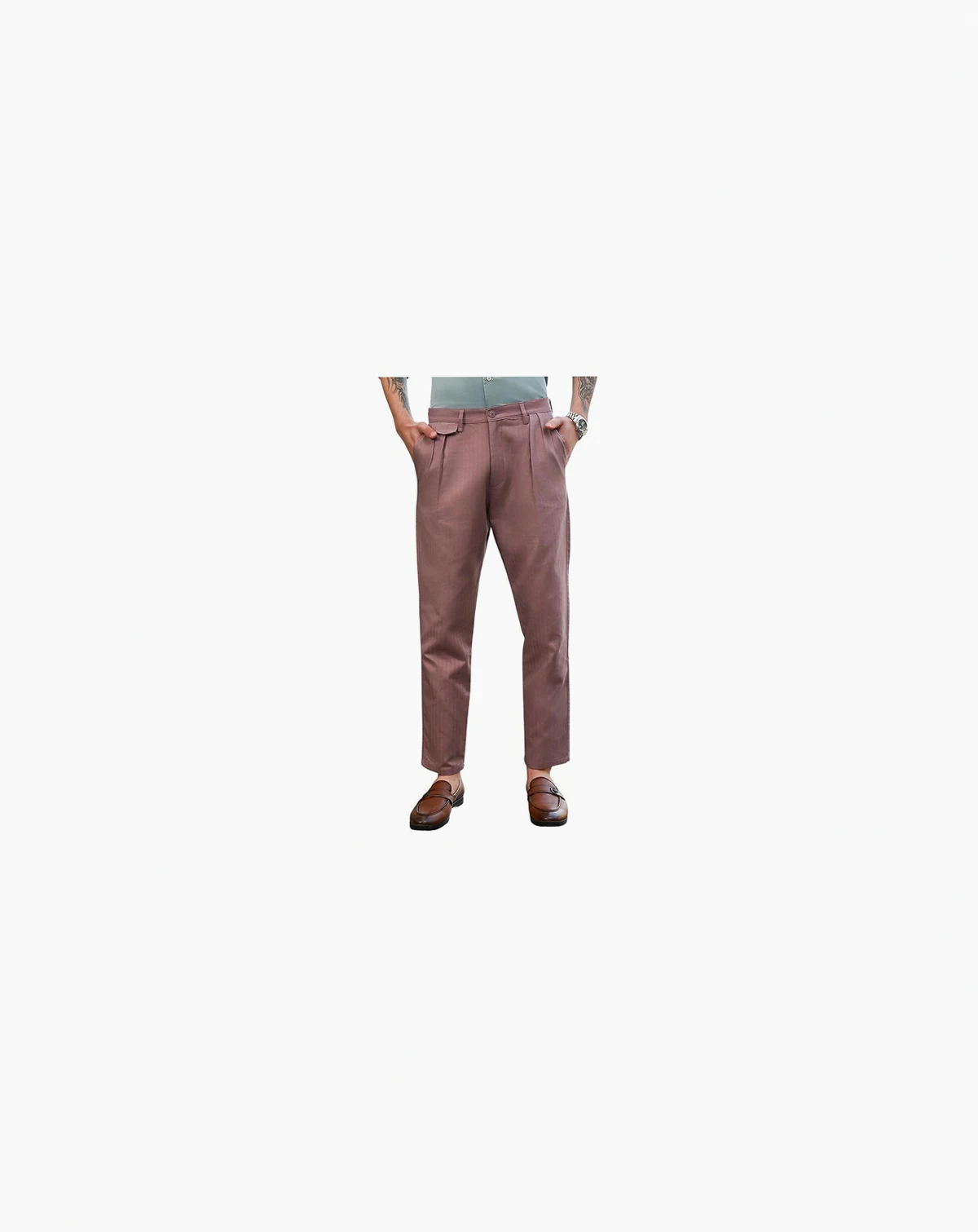 Men's Nude Pink Striped Tailored Trousers