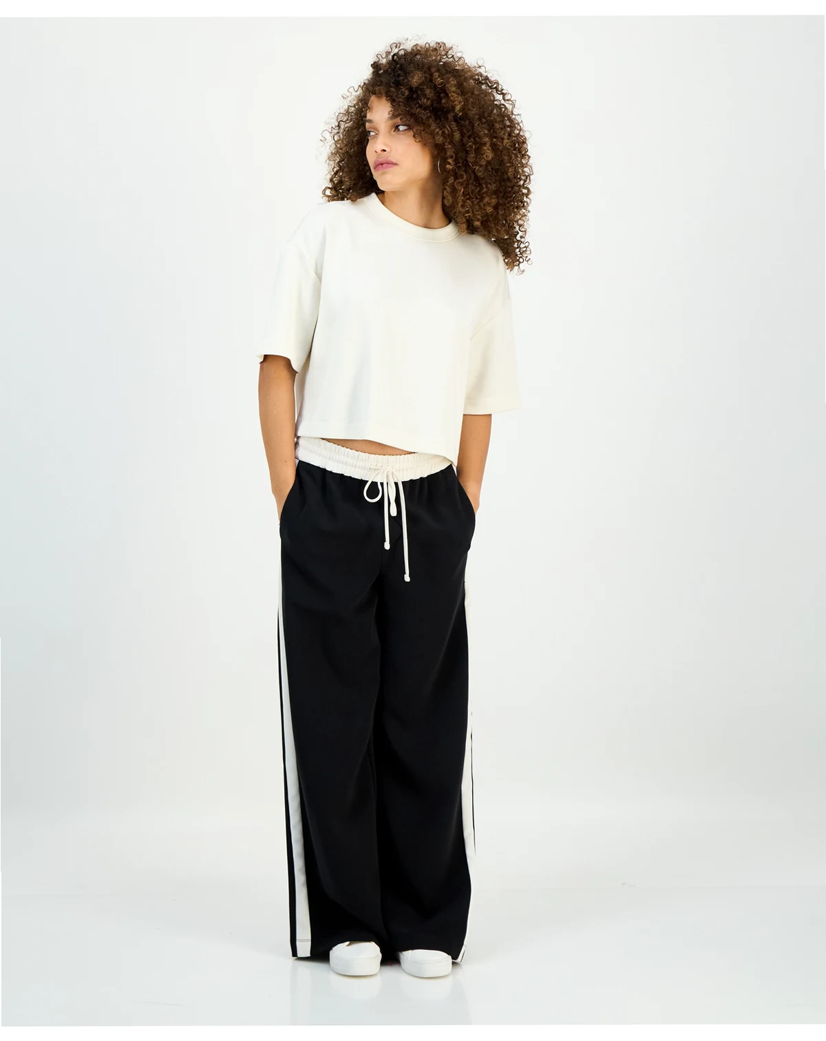 Petite Drawstring-Waist Side-Stripe Wide-Leg Pants, Macy's Exclusive