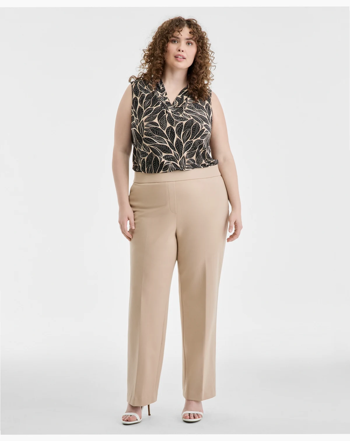 Plus Size Mid-Rise Pull-On Straight Pants