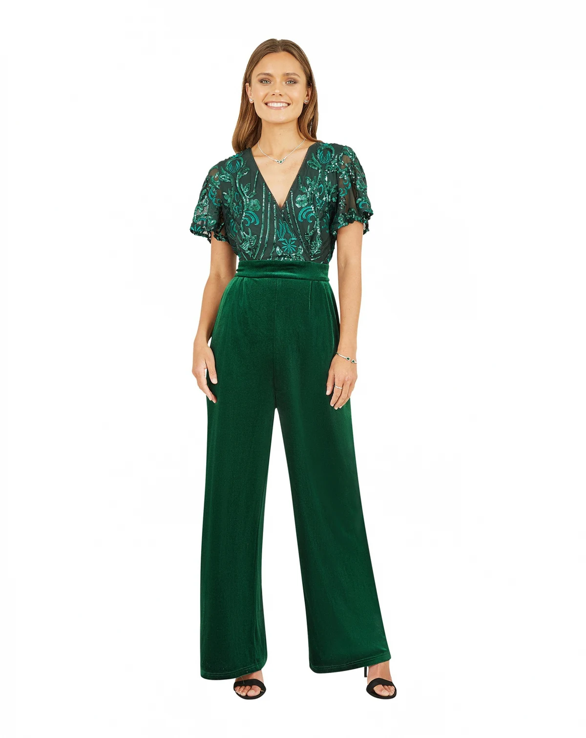 Women's Wrap Sequin Embellished Velvet Jumpsuit