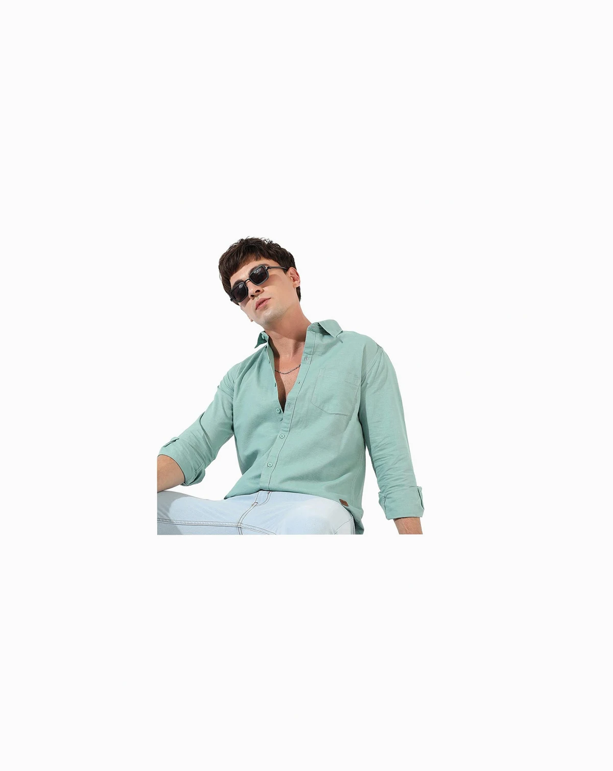 Men's Solid Aqua Green Regular Fit Casual Shirt