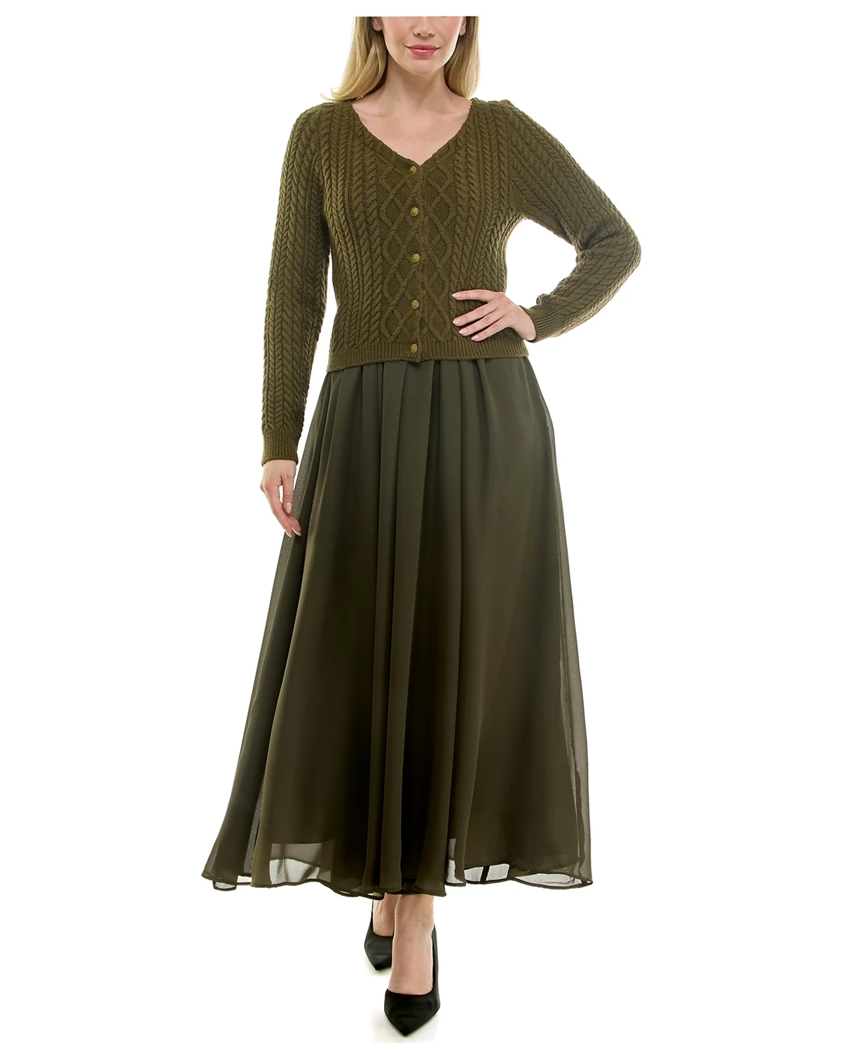 Women's Sleeveless Midi Dress with Cardigan Set