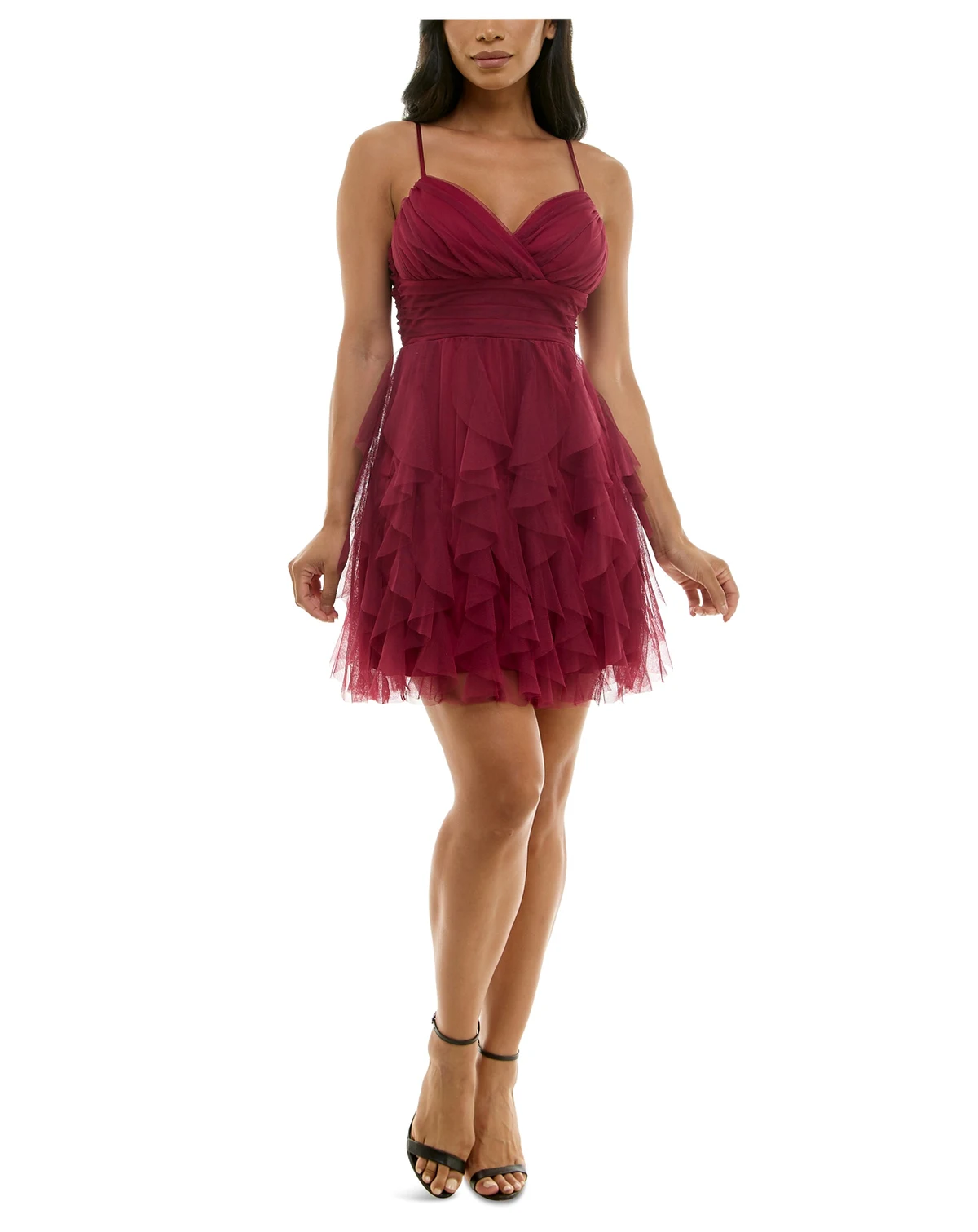 Juniors' Surplice-Neck Ruffle-Skirt Dress