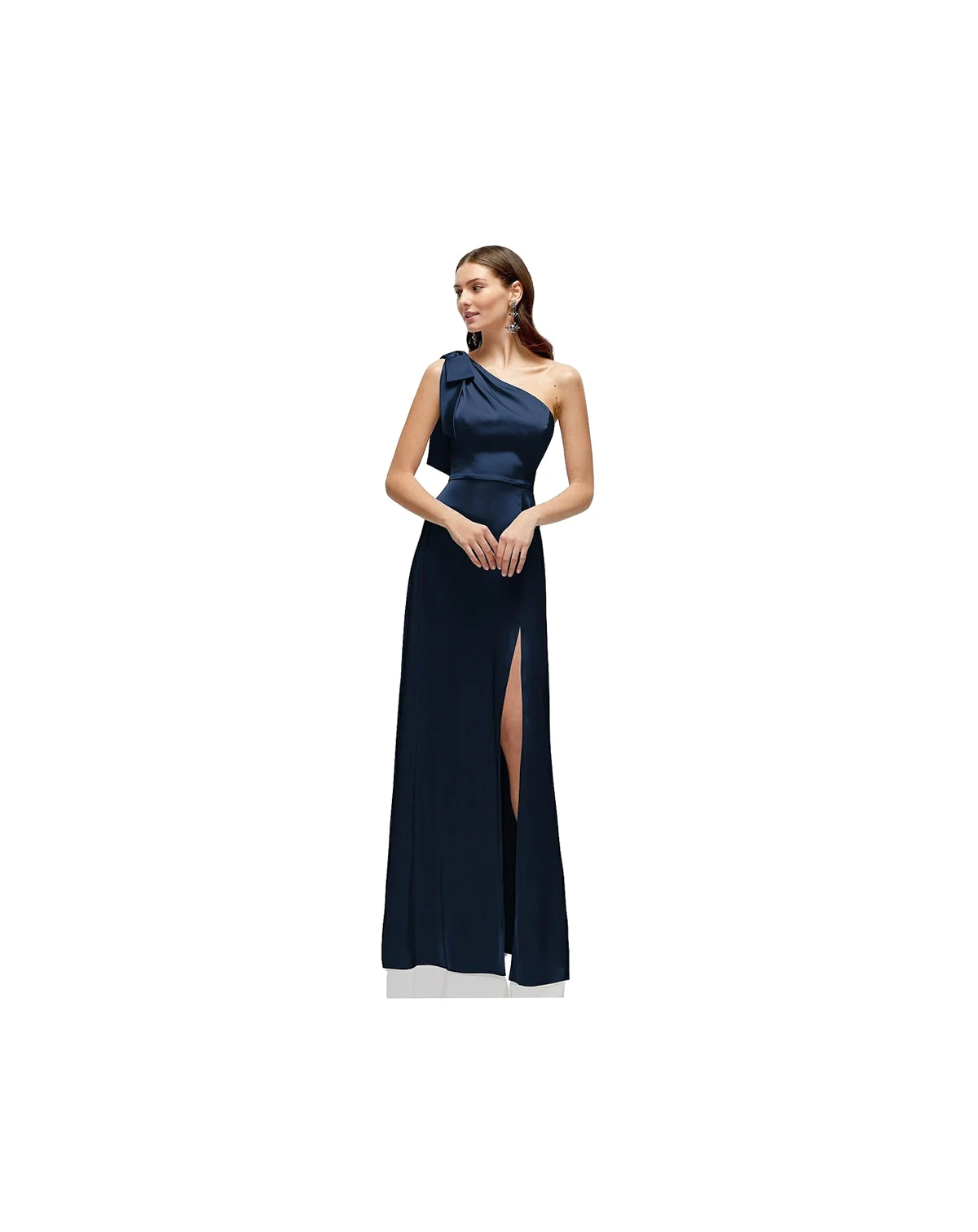 Women's Bow One-Shoulder Fluid Satin Maxi Dress with Full Skirt