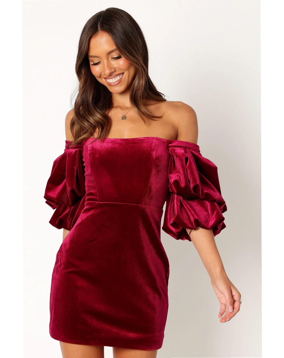 Womens Dali Off Shoulder Velvet Mini Dress