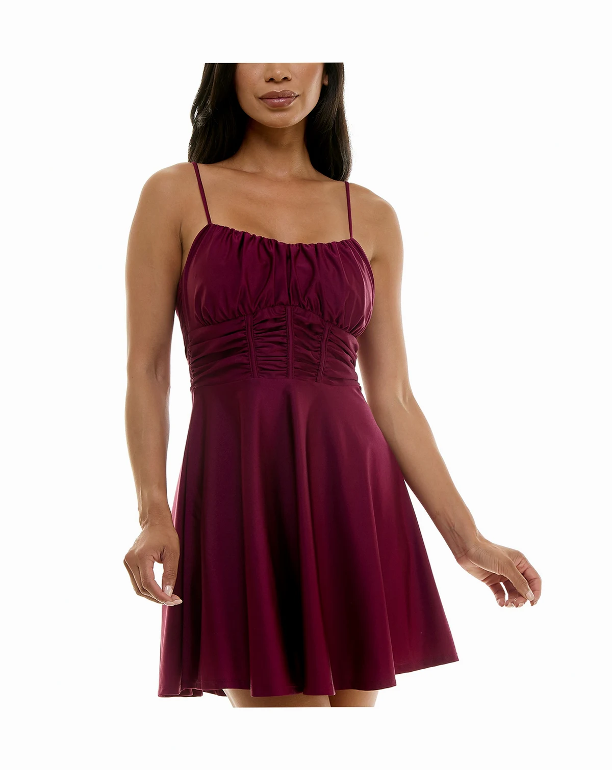 Juniors' Ruched Sleeveless Fit & Flare Dress