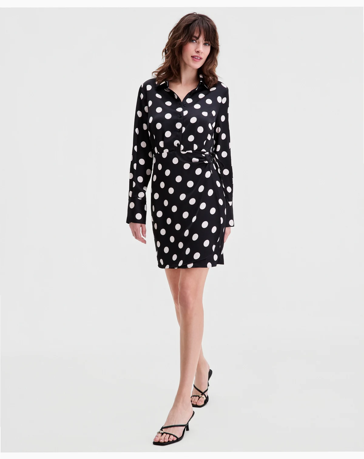 Women's Long-Sleeve Side-Ruched Shirtdress