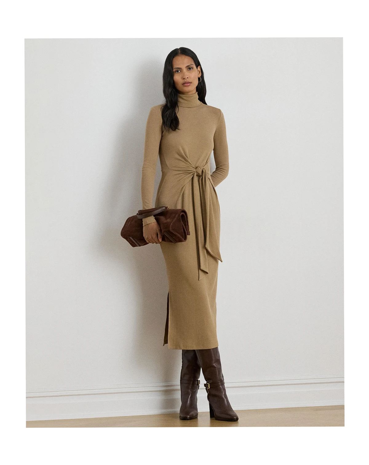 Women's Tie-Front Turtle Neck Dress