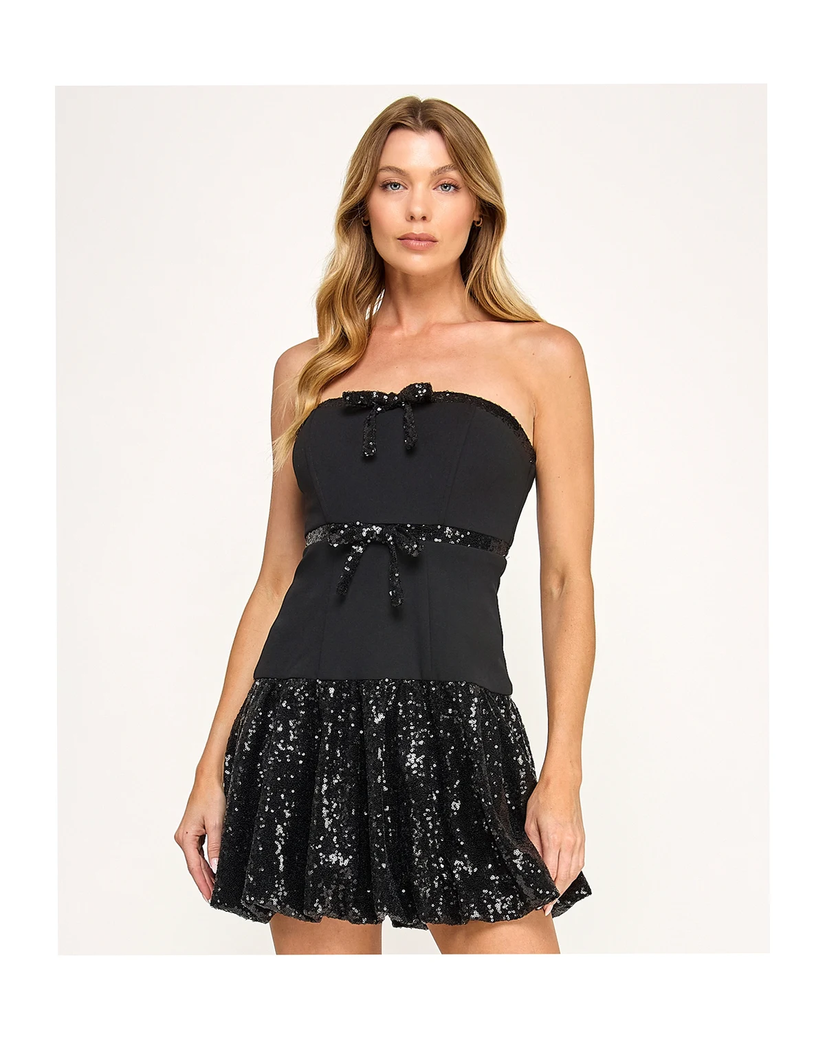 Juniors' Strapless Sequin Drop Waist Mini Dress