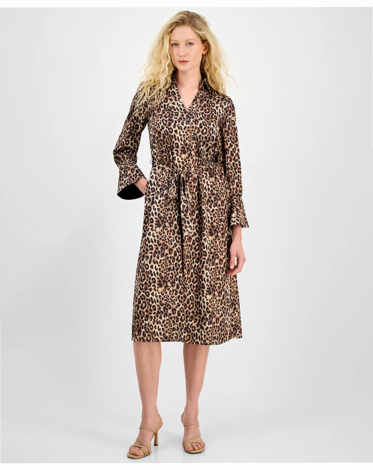 Women's Printed Tie-Waist Midi Dress
