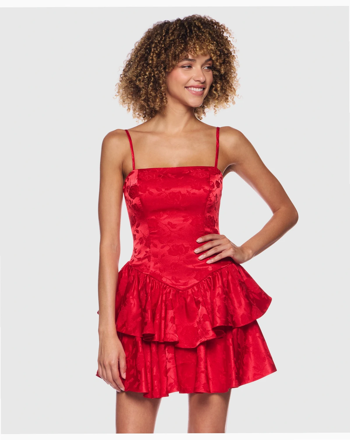 Juniors' Strapped Ruffle Layered Square Neck Dress