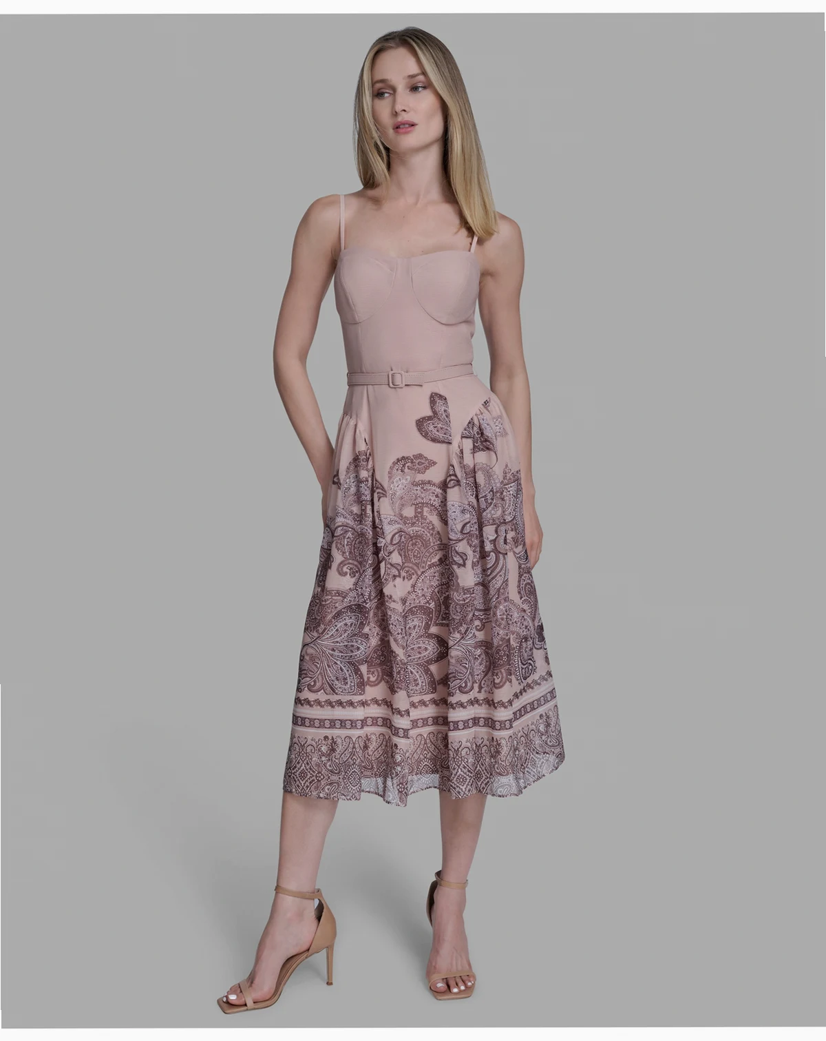 Women's Border Print Sleeveless Midi Dress