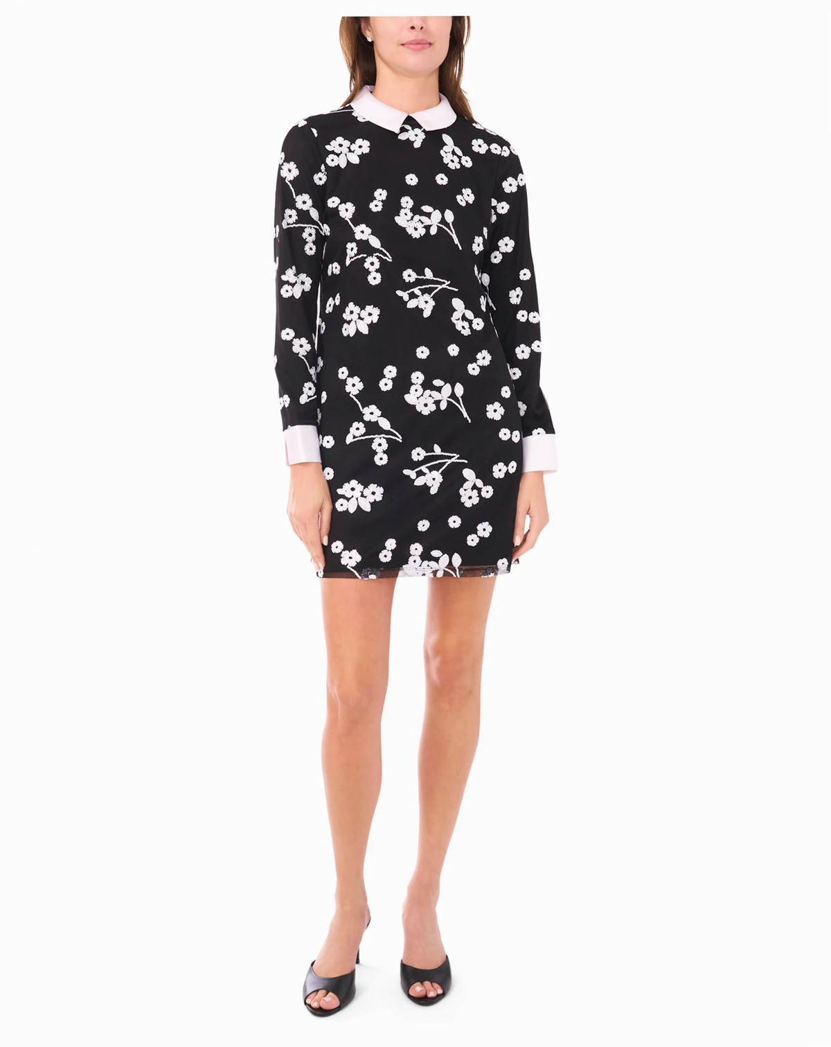 Women's Sequin Long-Sleeve Detail Floral Printed Mini Dress